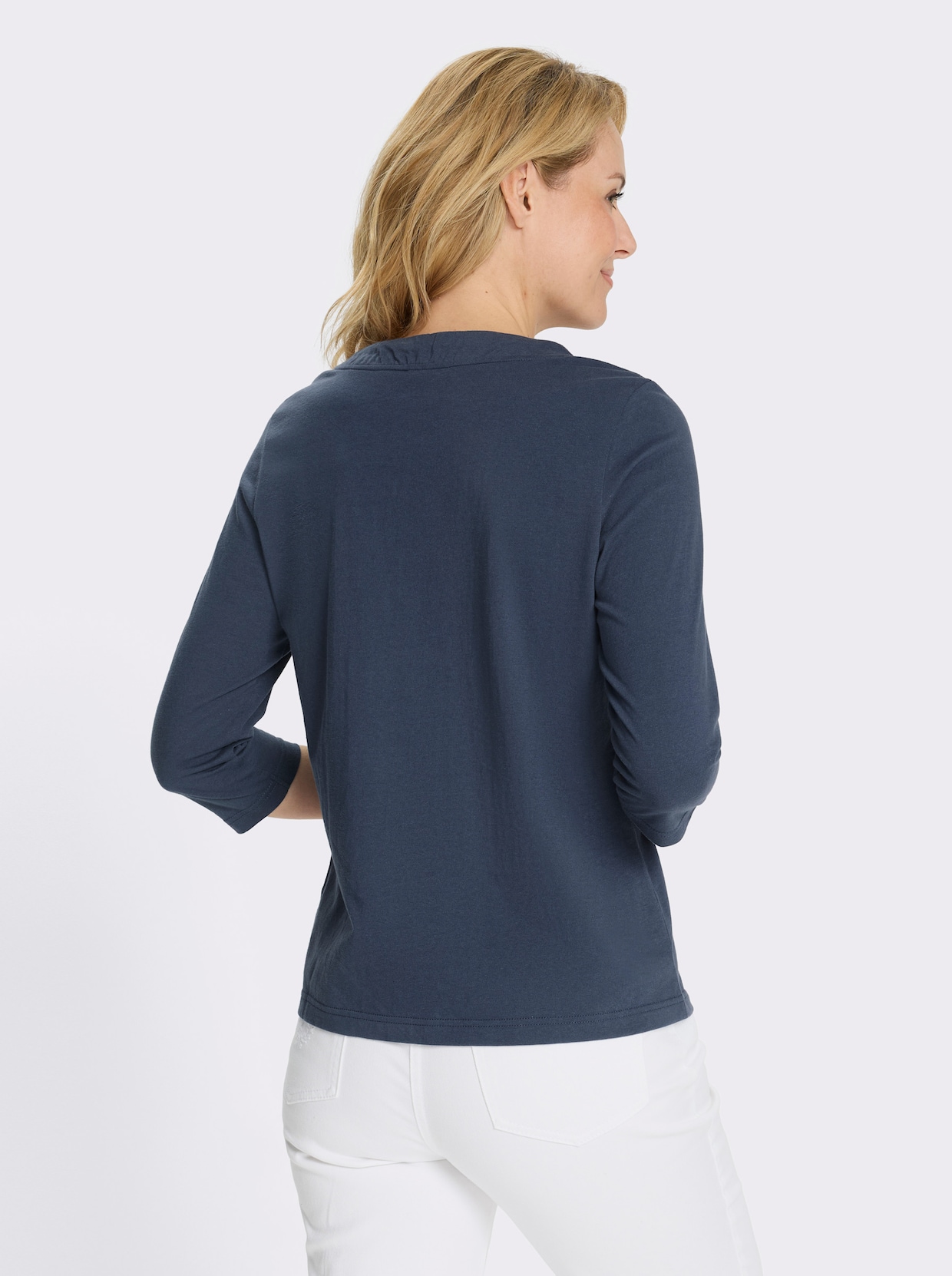 3/4-Arm-Shirt mit Tunnelzug am Rundhals-Ausschnitt - dunkelblau