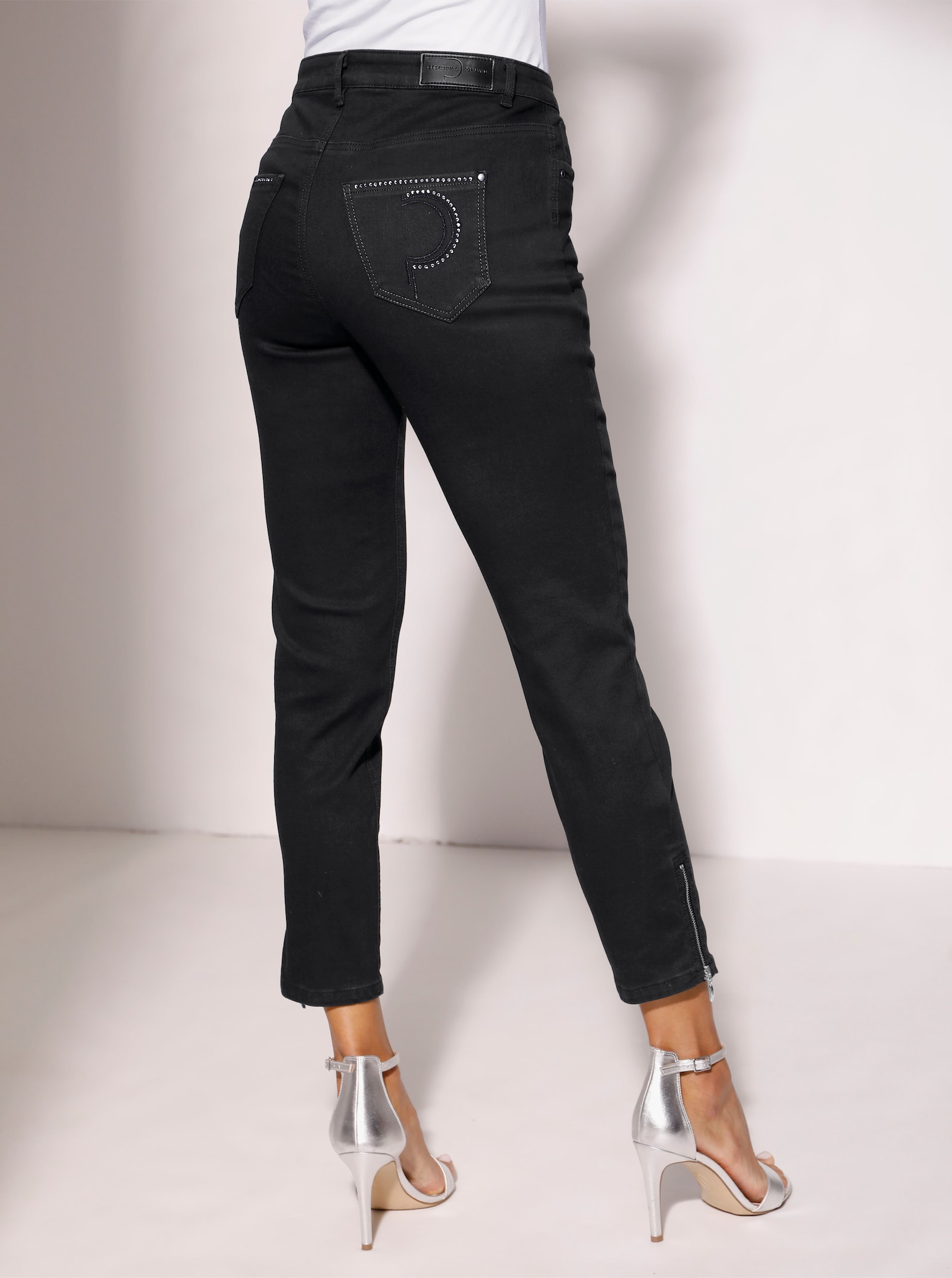 Ascari 5-Pocket-Jeans mit Strass-Applikation - schwarz