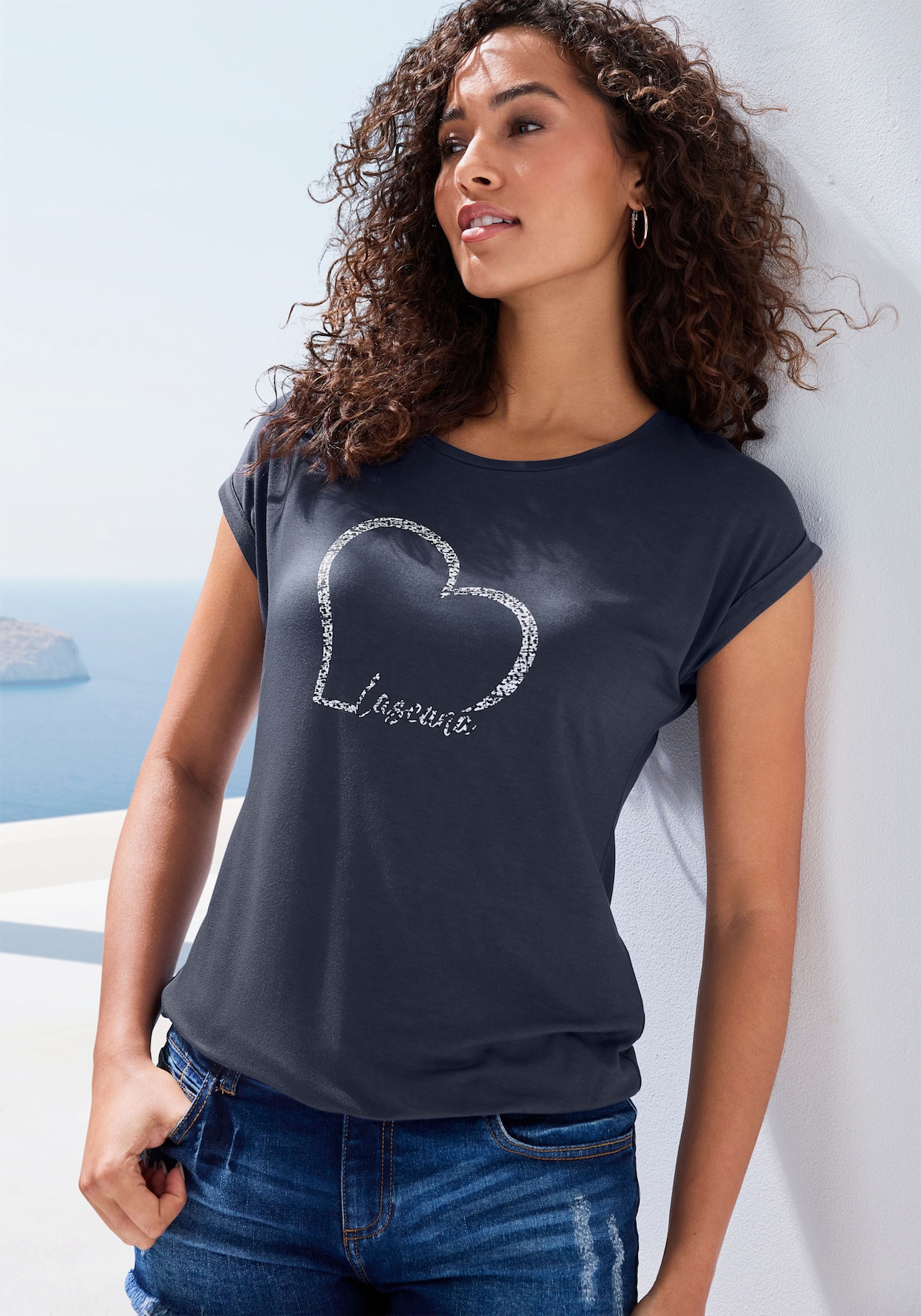 LASCANA Shirt met korte mouwen - navy