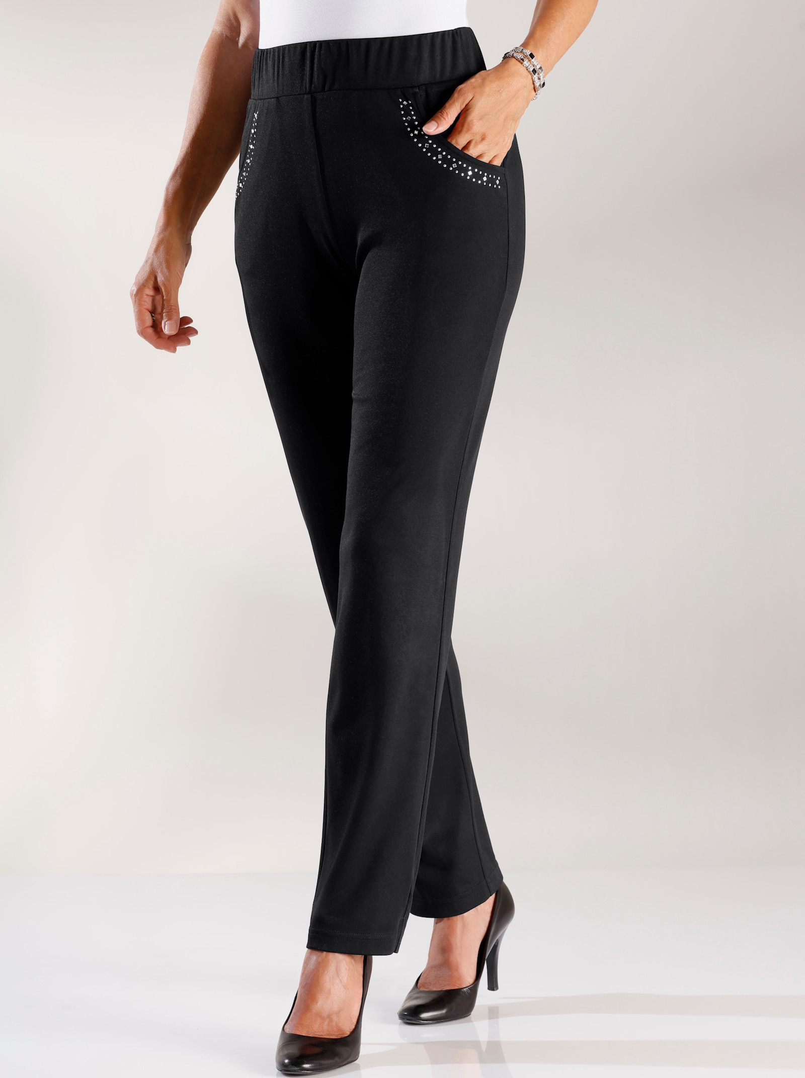 Schlupfhose mit Ziersteinchen - schwarz