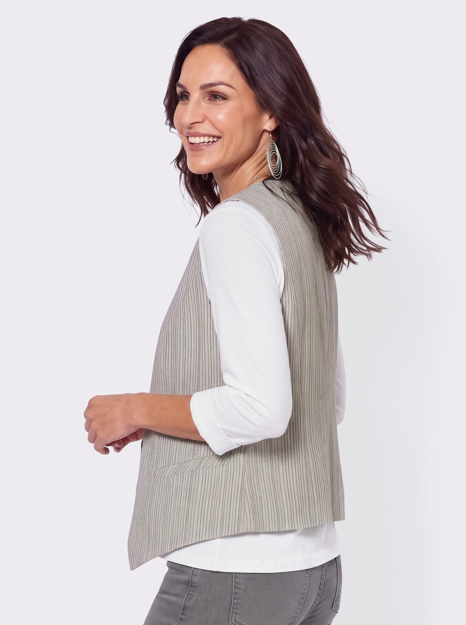 Weste mit Jacquard-Streifenmuster - champagner-grau-gestreift