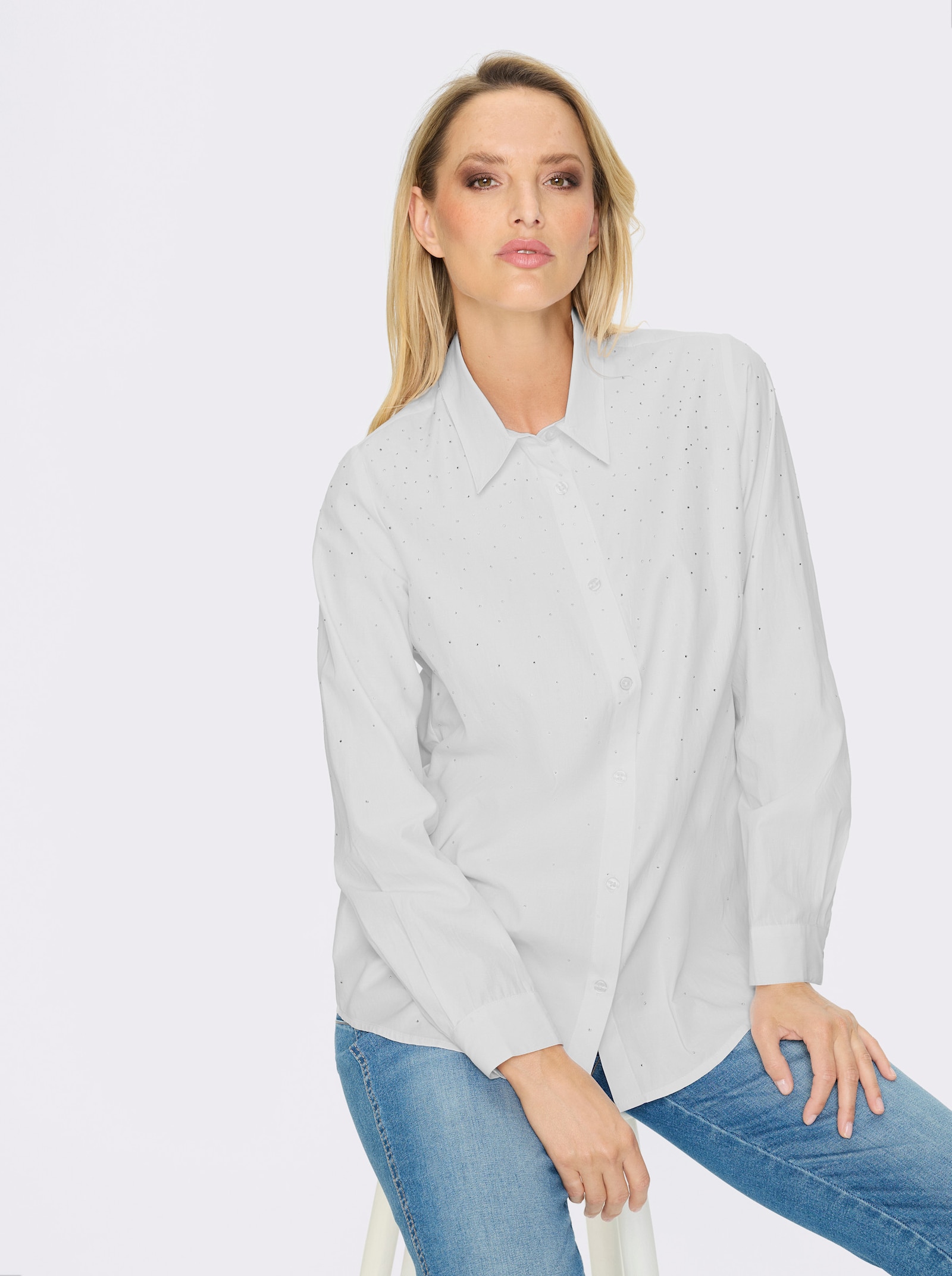 heine Hemdbluse mit Glitzersteinchen - weiß