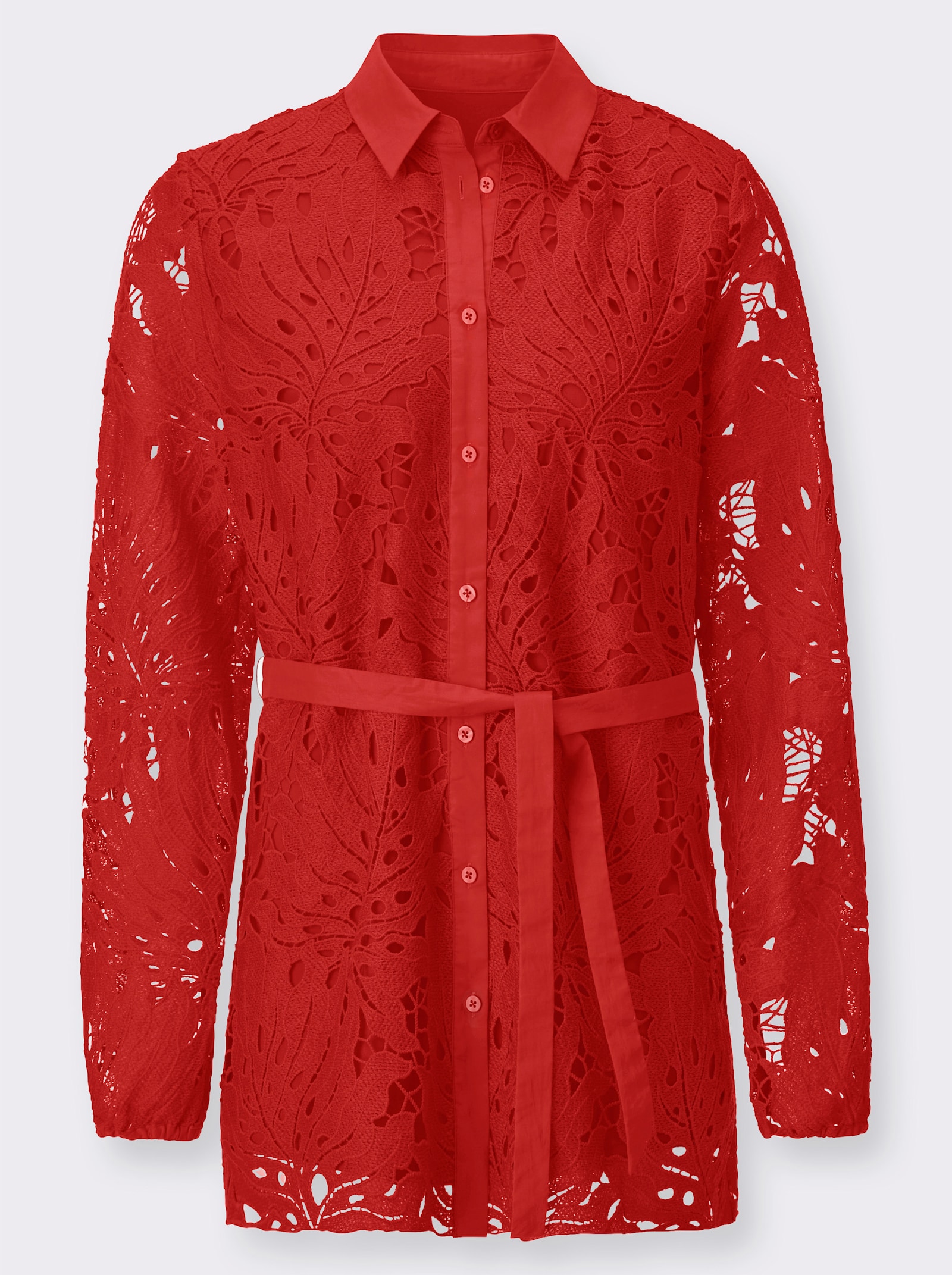  Spitzenbluse mit Bindegürtel - rot