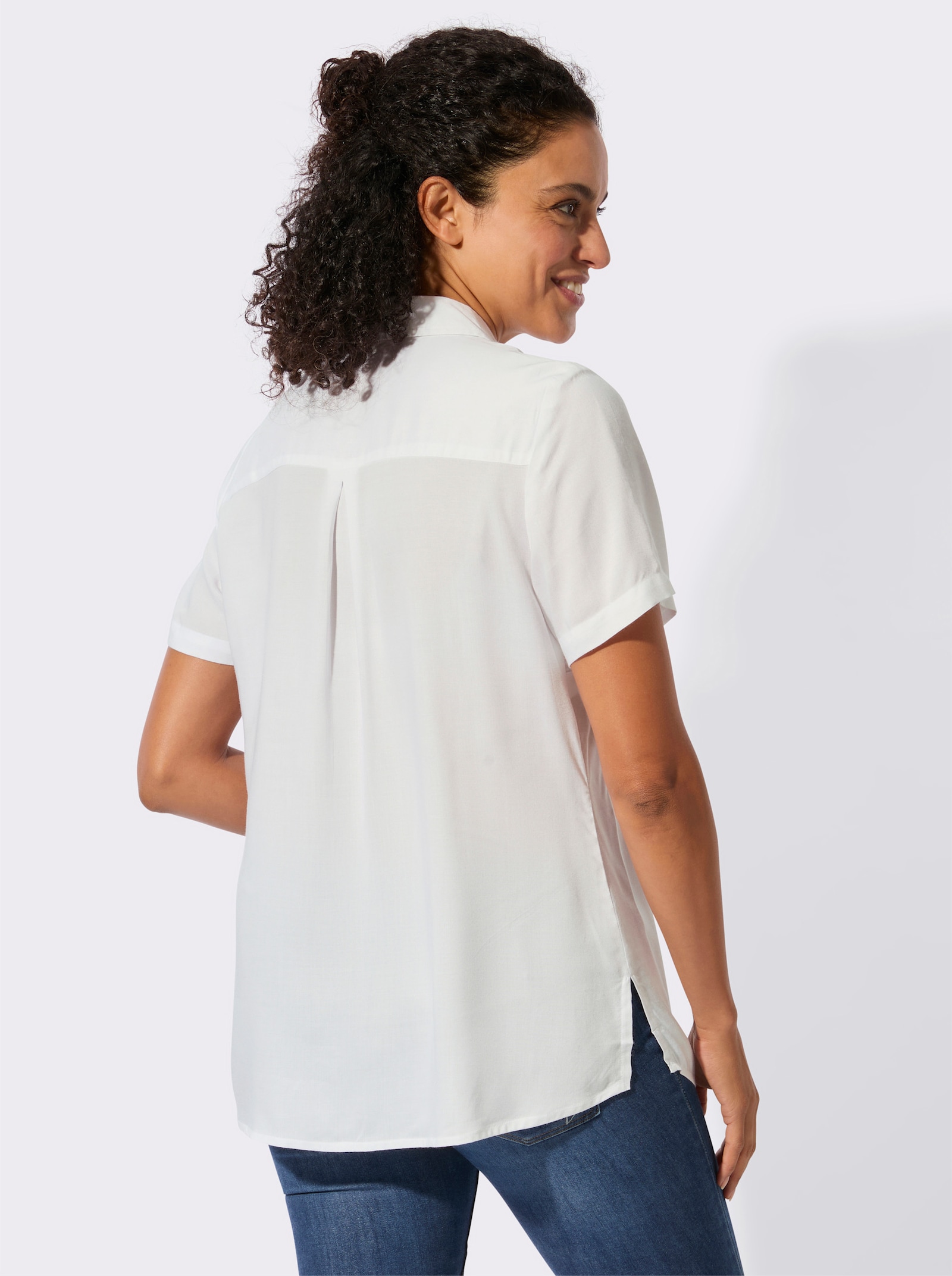 Longbluse mit langen Seitenschlitzen - weiss