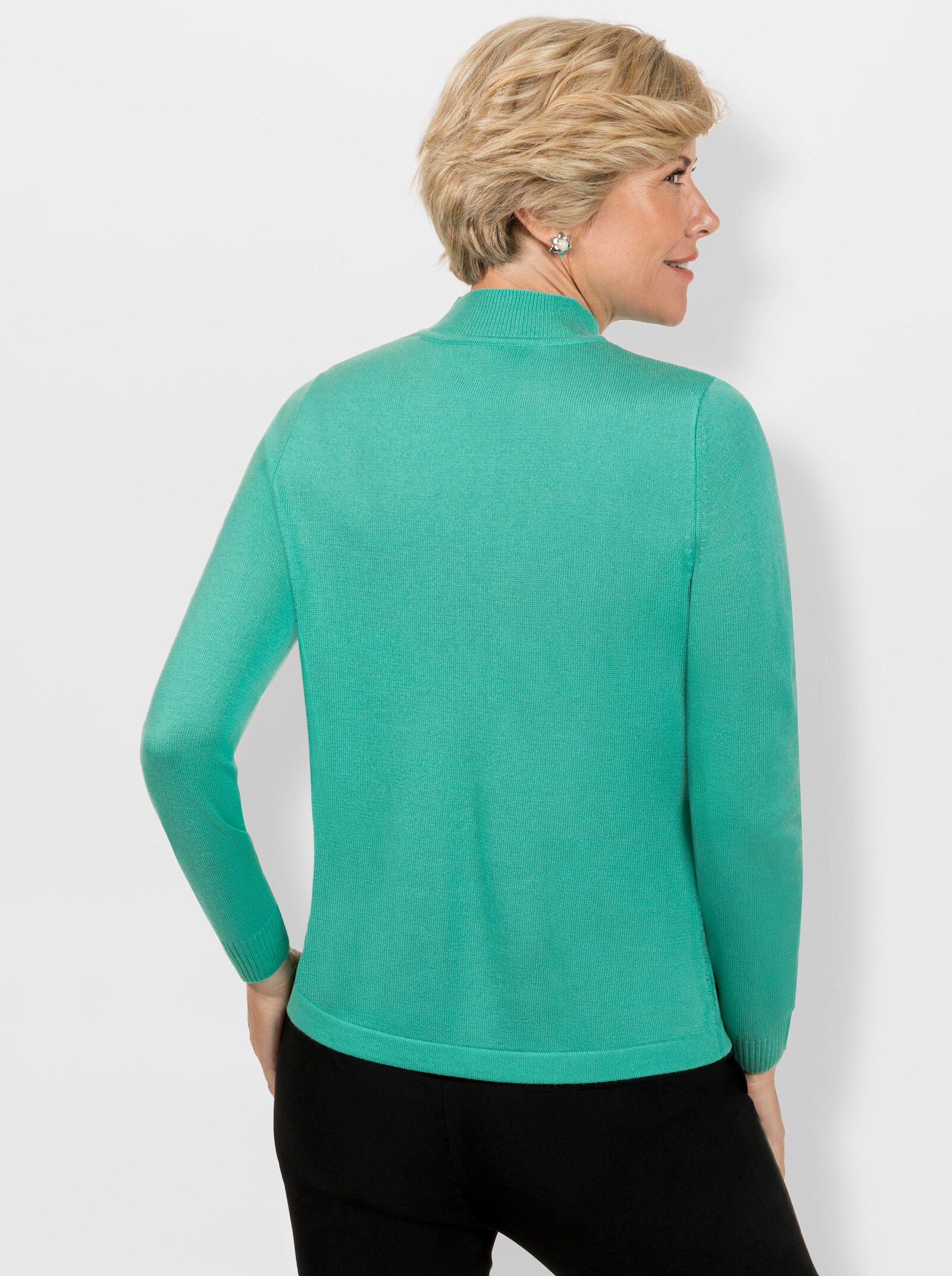 Stehkragenpullover mit Ajour-Muster - blaugrün