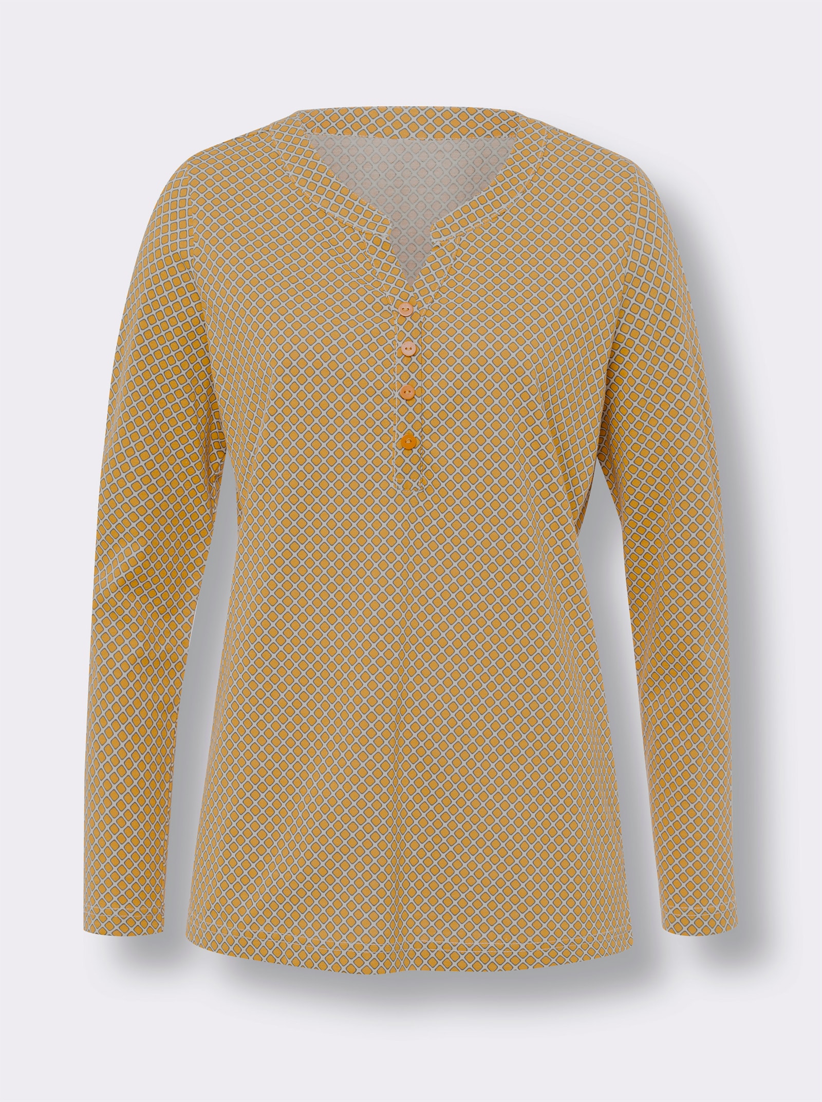 Shirt met lange mouwen en minimalistisch patroon - grijs/oker bedrukt