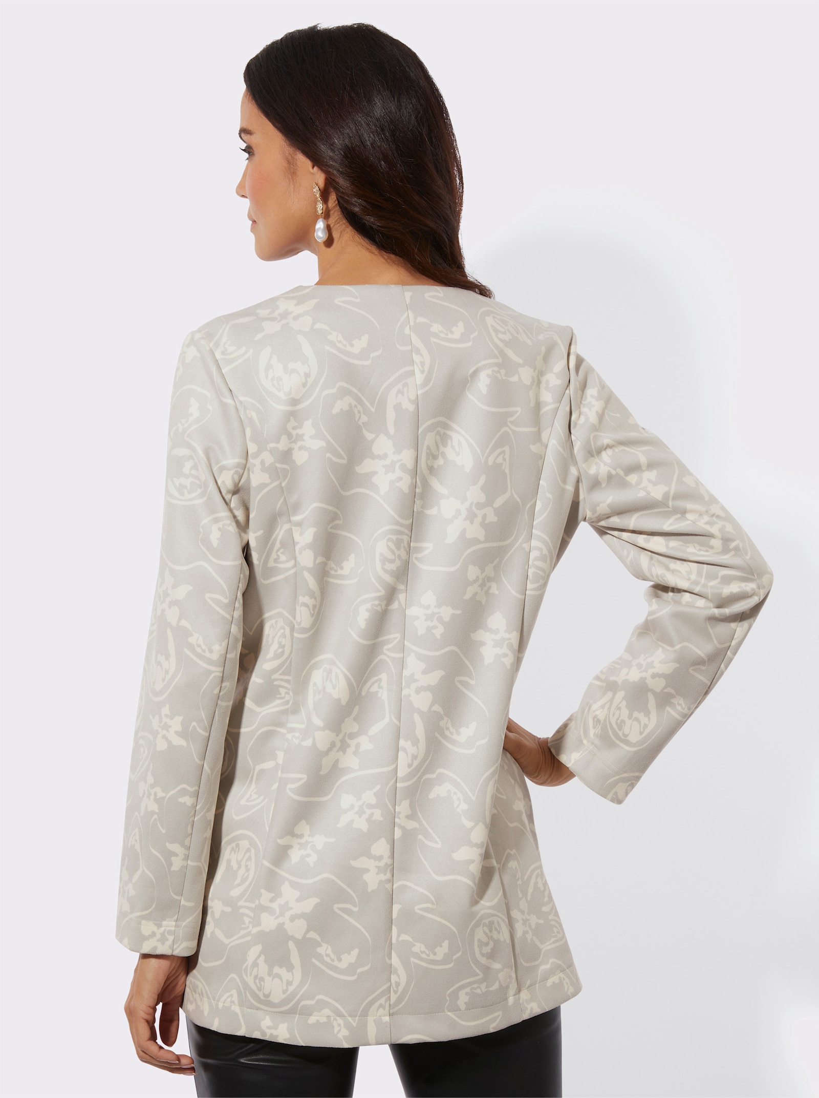 Longblazer aus bedrucktem Veloursleder-Imitat - hellgrau-champagner-bedruckt