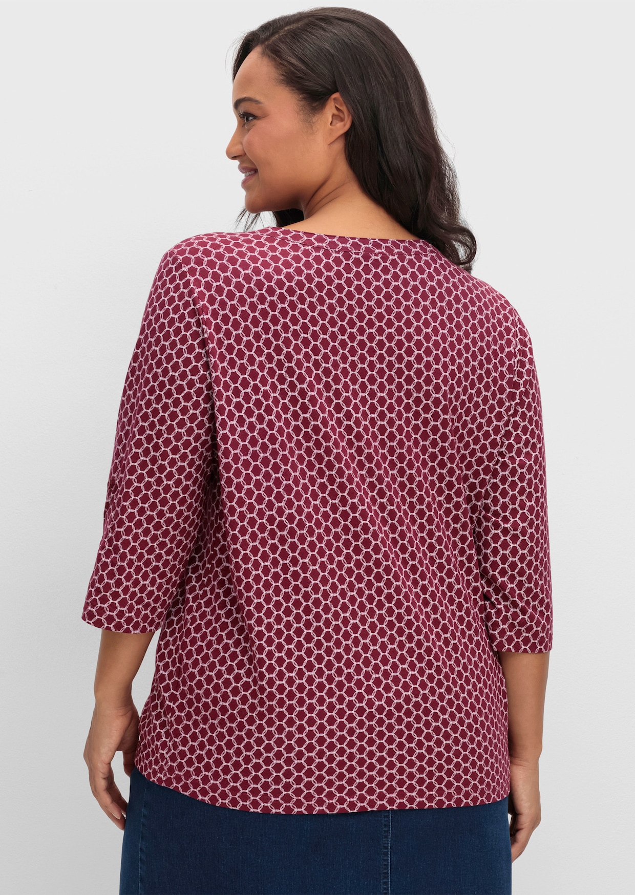 3/4-Arm-Shirt mit krempelbaren Ärmeln - bordeaux-bedruckt