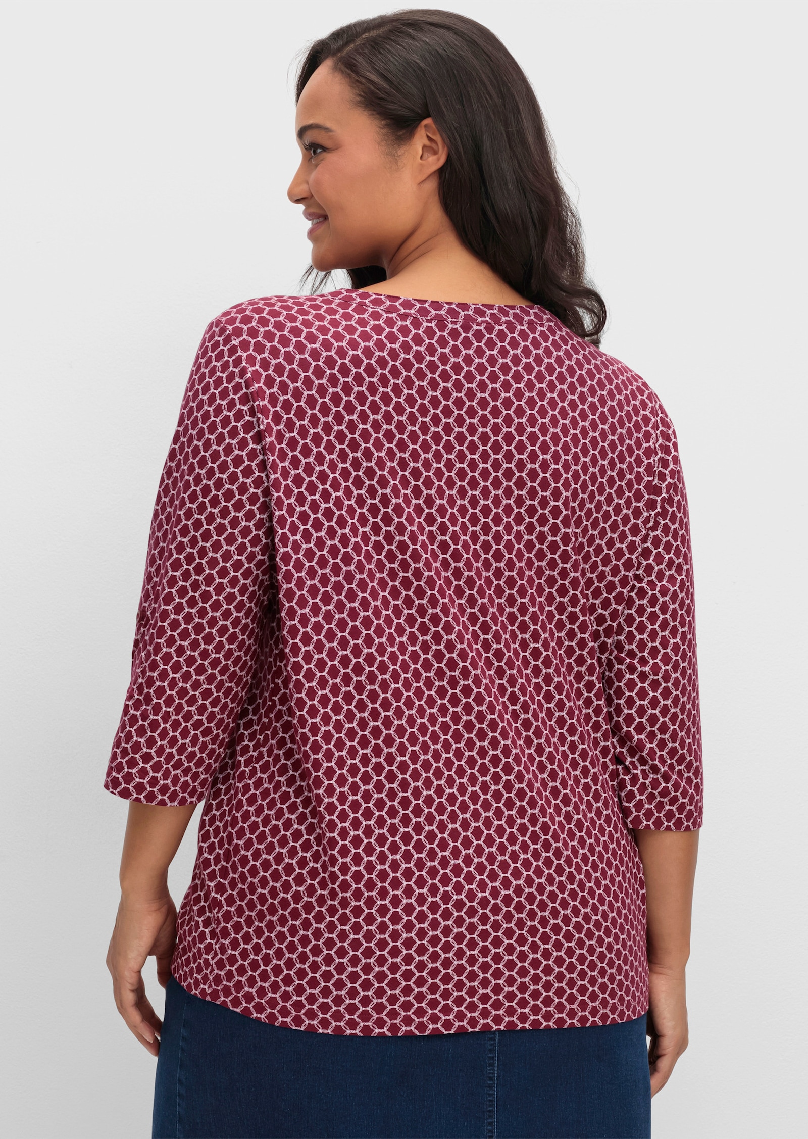 3/4-Arm-Shirt mit krempelbaren Ärmeln - bordeaux-bedruckt