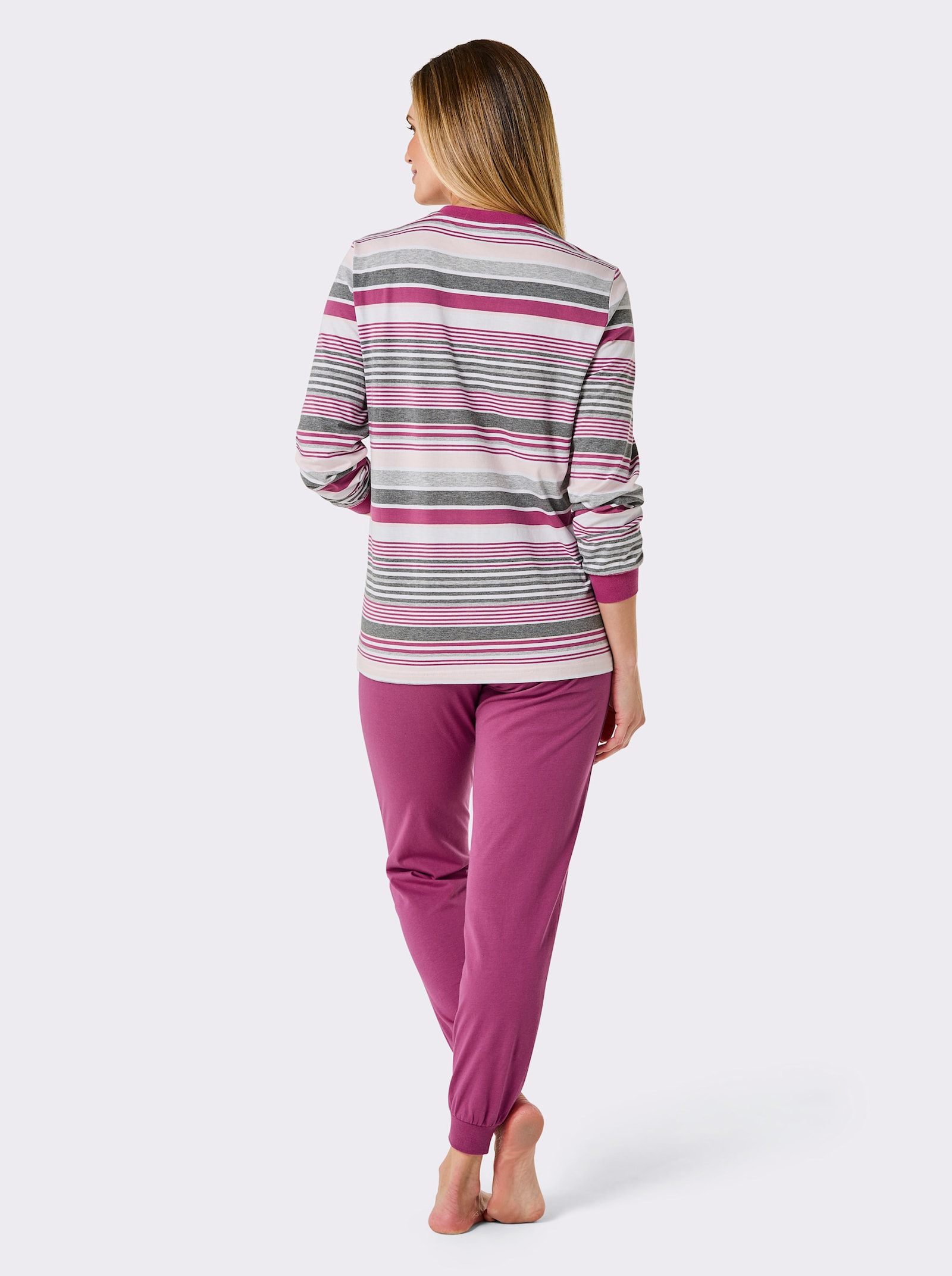 wäschepur Schlafanzug in 2 Qualitäten erhältlich - erika-grau-geringelt