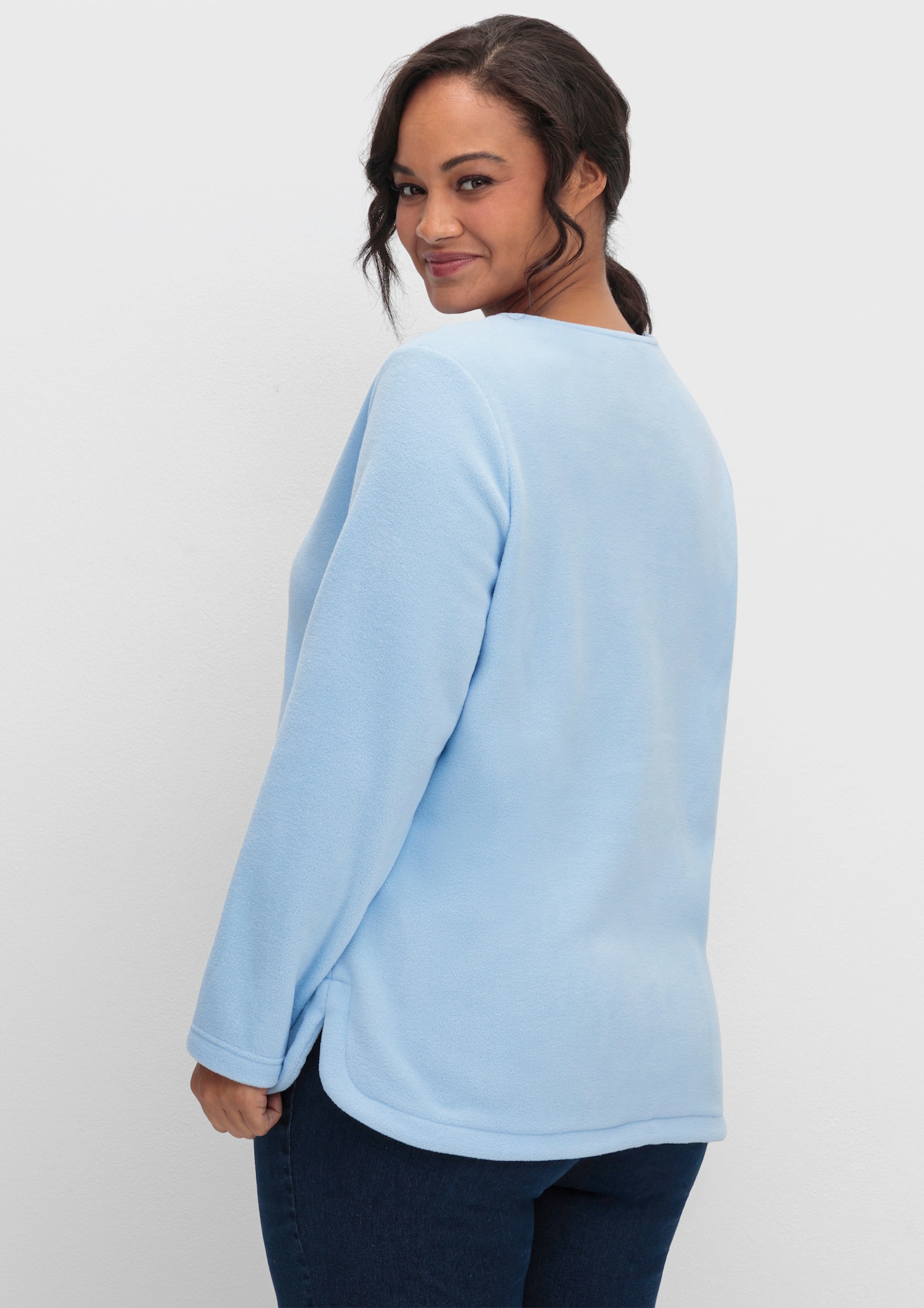 Fleeceshirt mit abgerundetem Saum - eisblau
