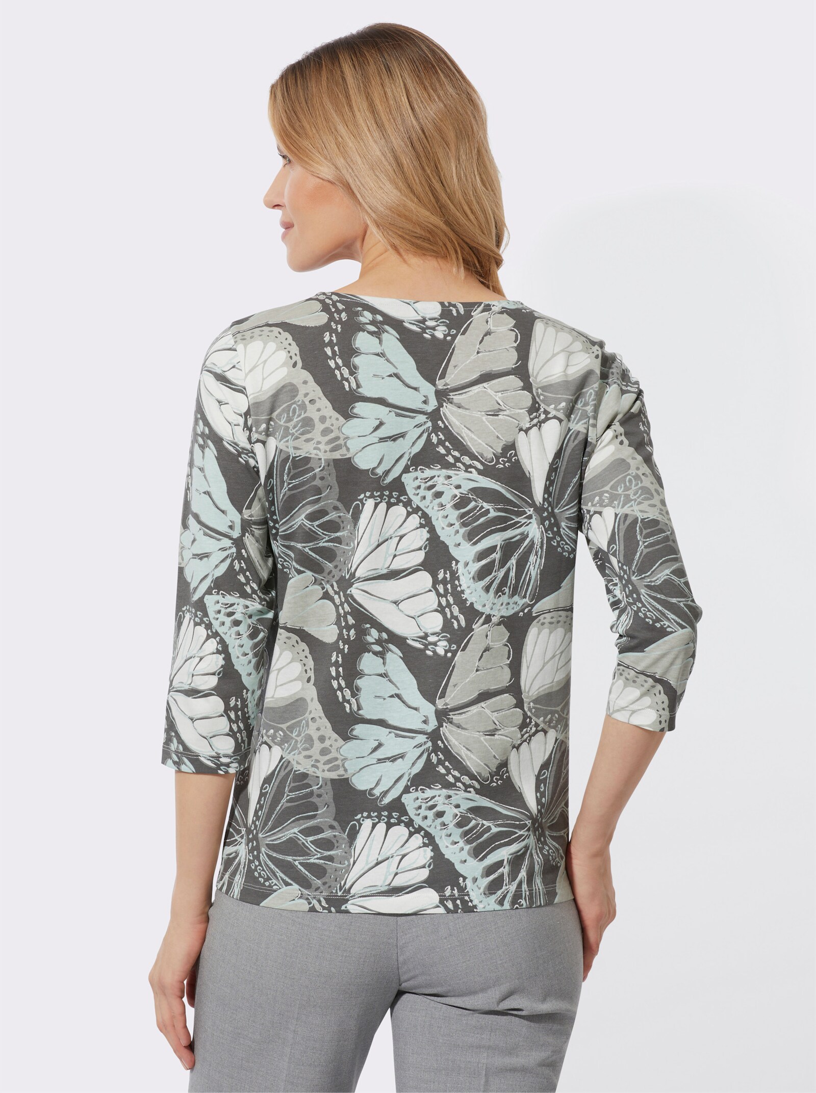 3/4-Arm-Shirt mit Schmetterlings-Druck - grau-kalkmint-bedruckt