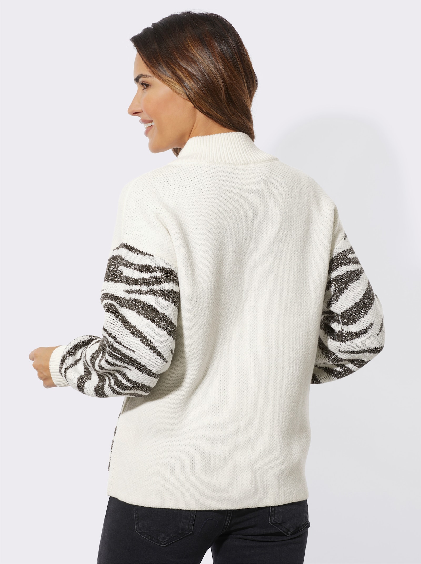 Jacquardstrickjacke mit Zebramuster - ecru-graphit-gemustert