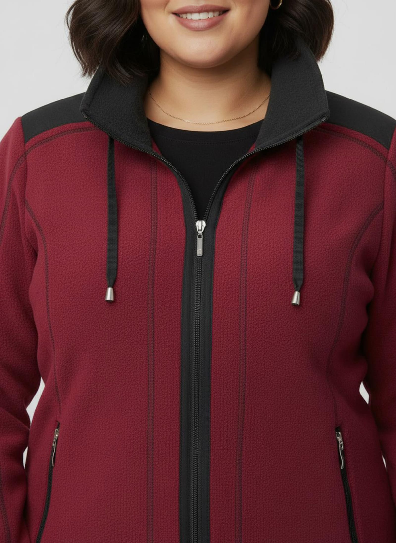 Fleecejacke mit Kontraststreifen - rot-schwarz