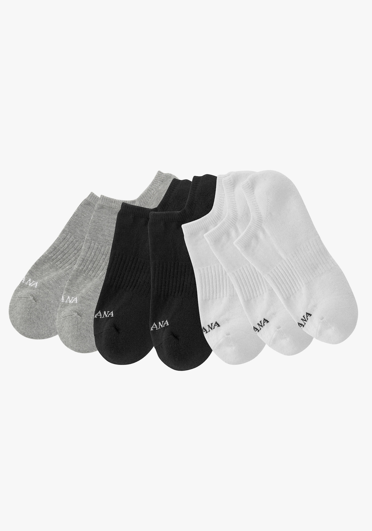 LASCANA ACTIVE Sneakersocken - 3x weiss, 2x schwarz, 2x grau-meliert