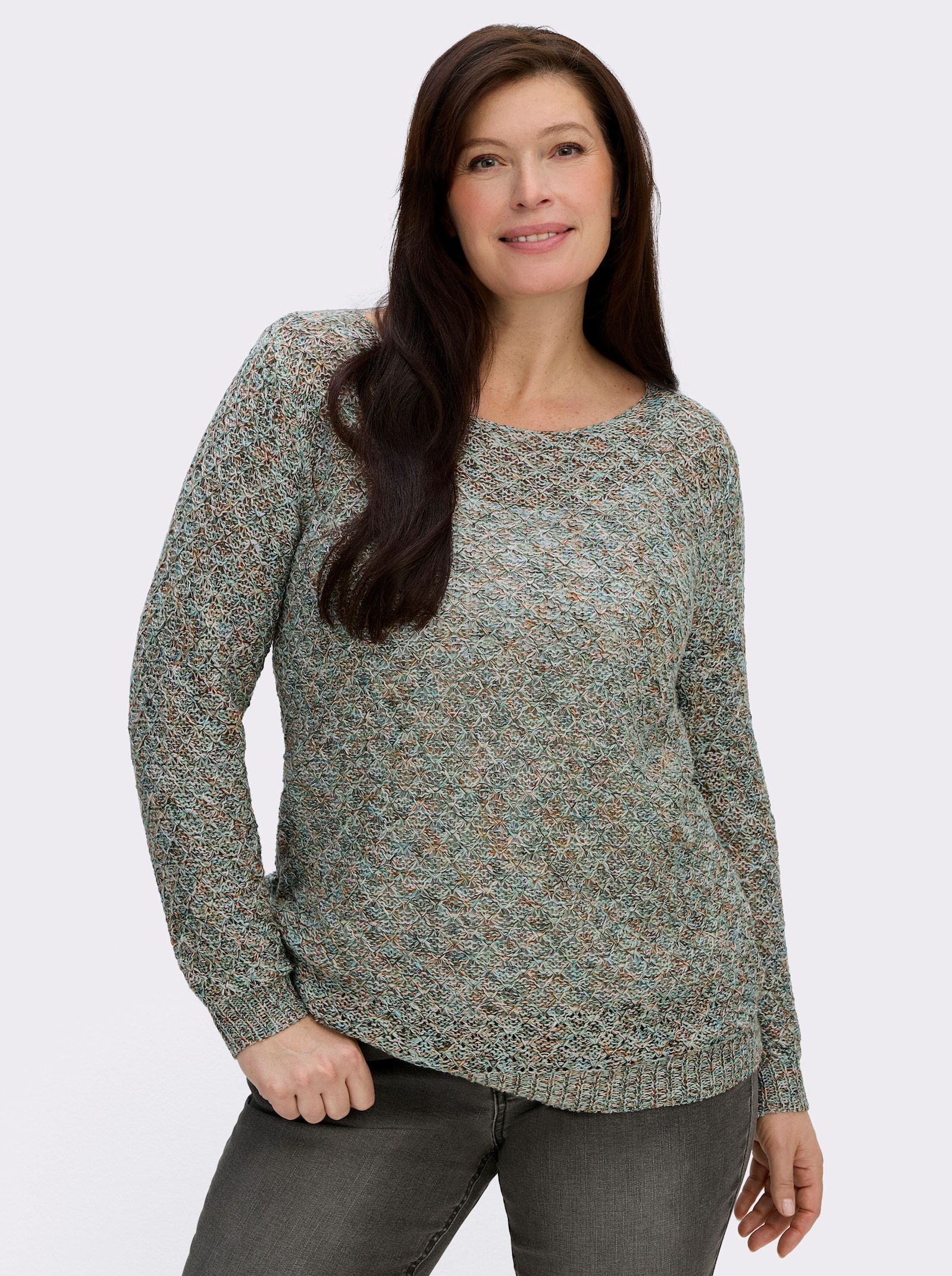 Rundhalspullover mit Multicolor-Garn - grün-gemustert