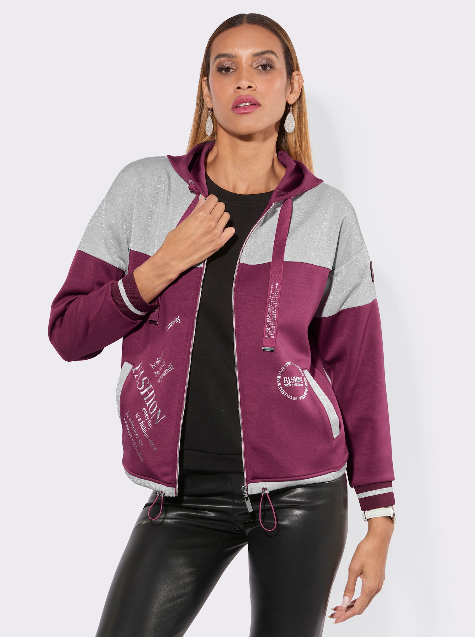 Sweatjacke im softweichen Modal-Mix - malve-silberfarben