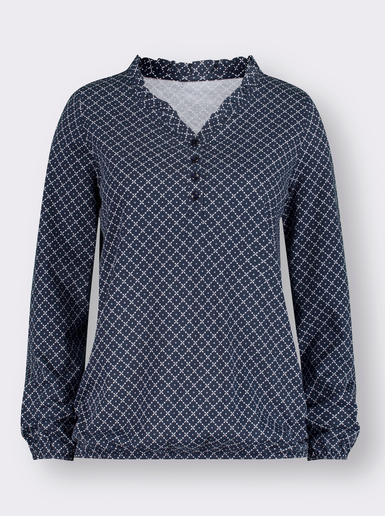 Print-Shirt - marine-weiss