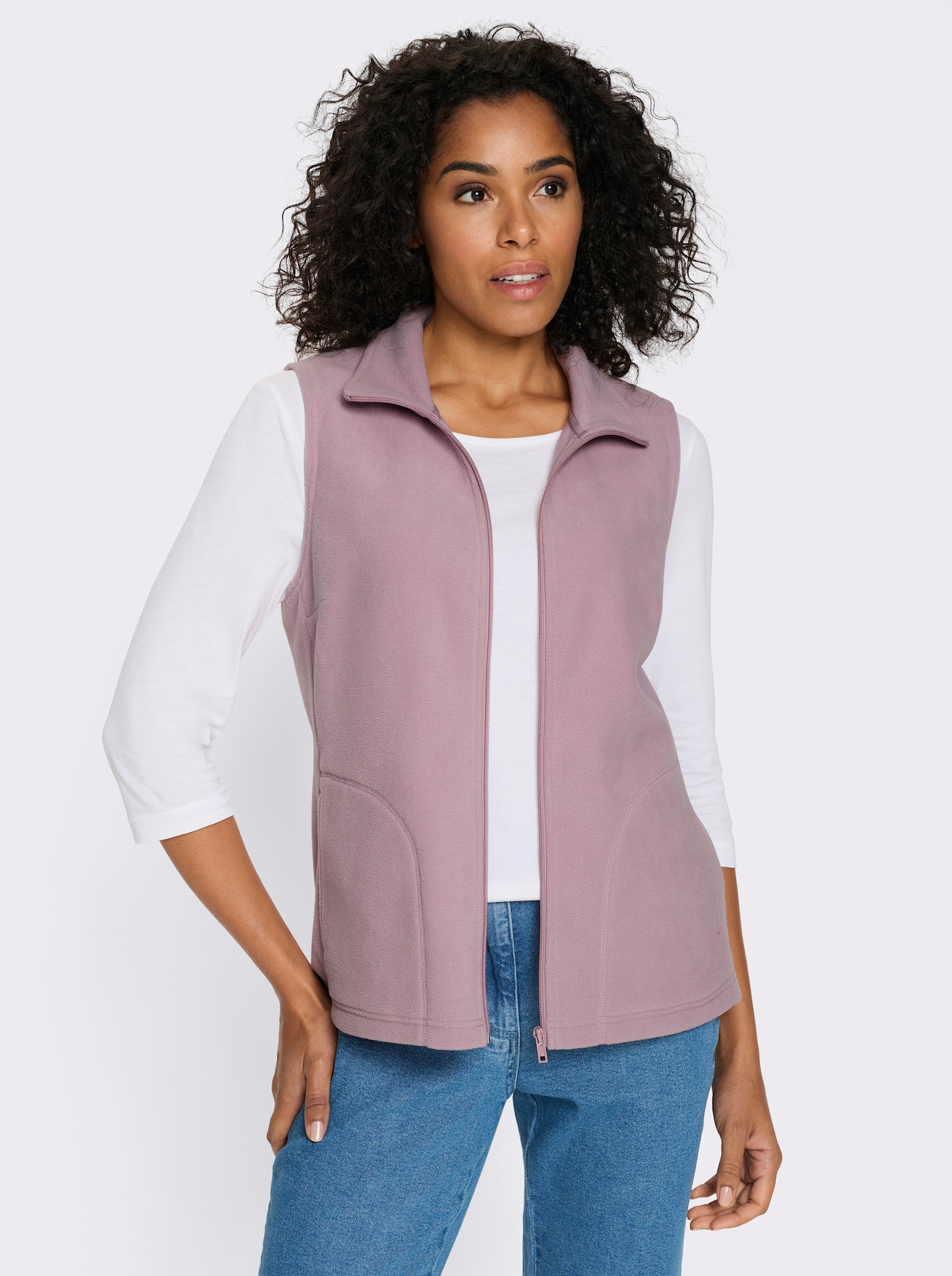 Fleecegilet met opstaande kraag - mauve