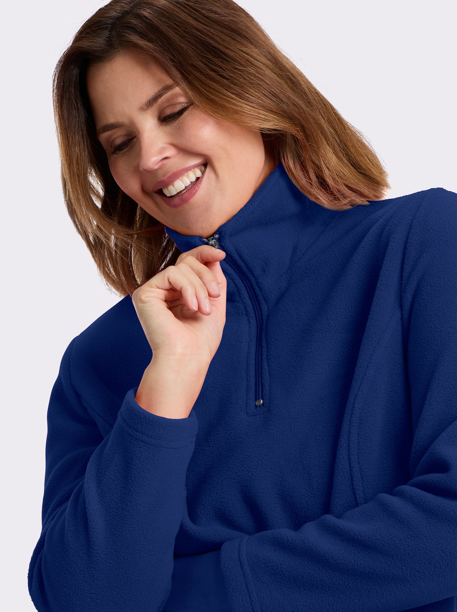 Fleeceshirt mit Troyerkragen - royalblau