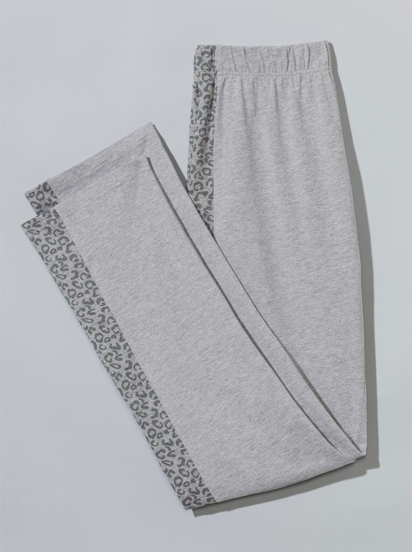 Freizeithose mit Einsätzen im Leo-Muster - hellgrau-meliert