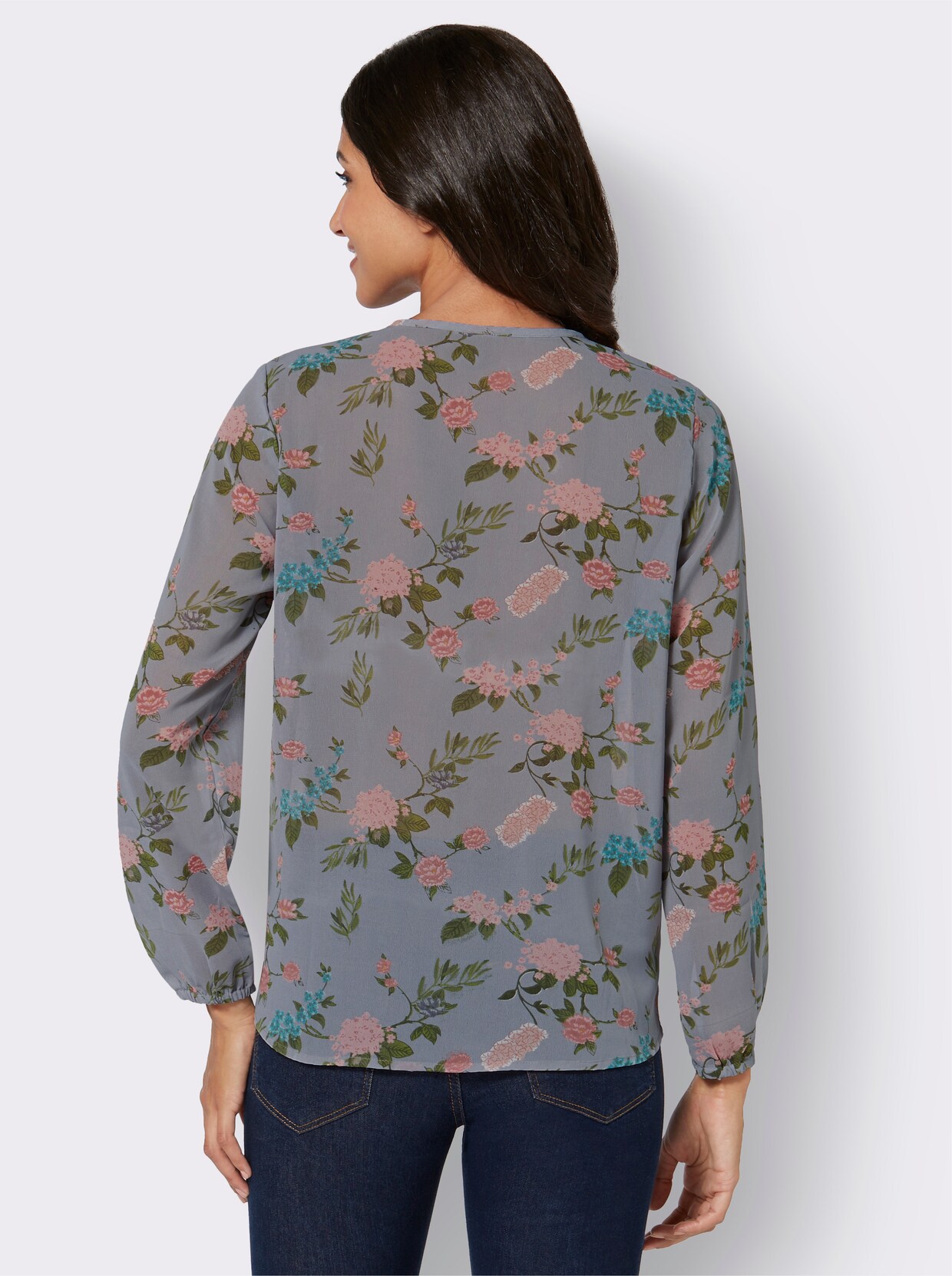 Comfortabele blouse - steengrijs bedrukt