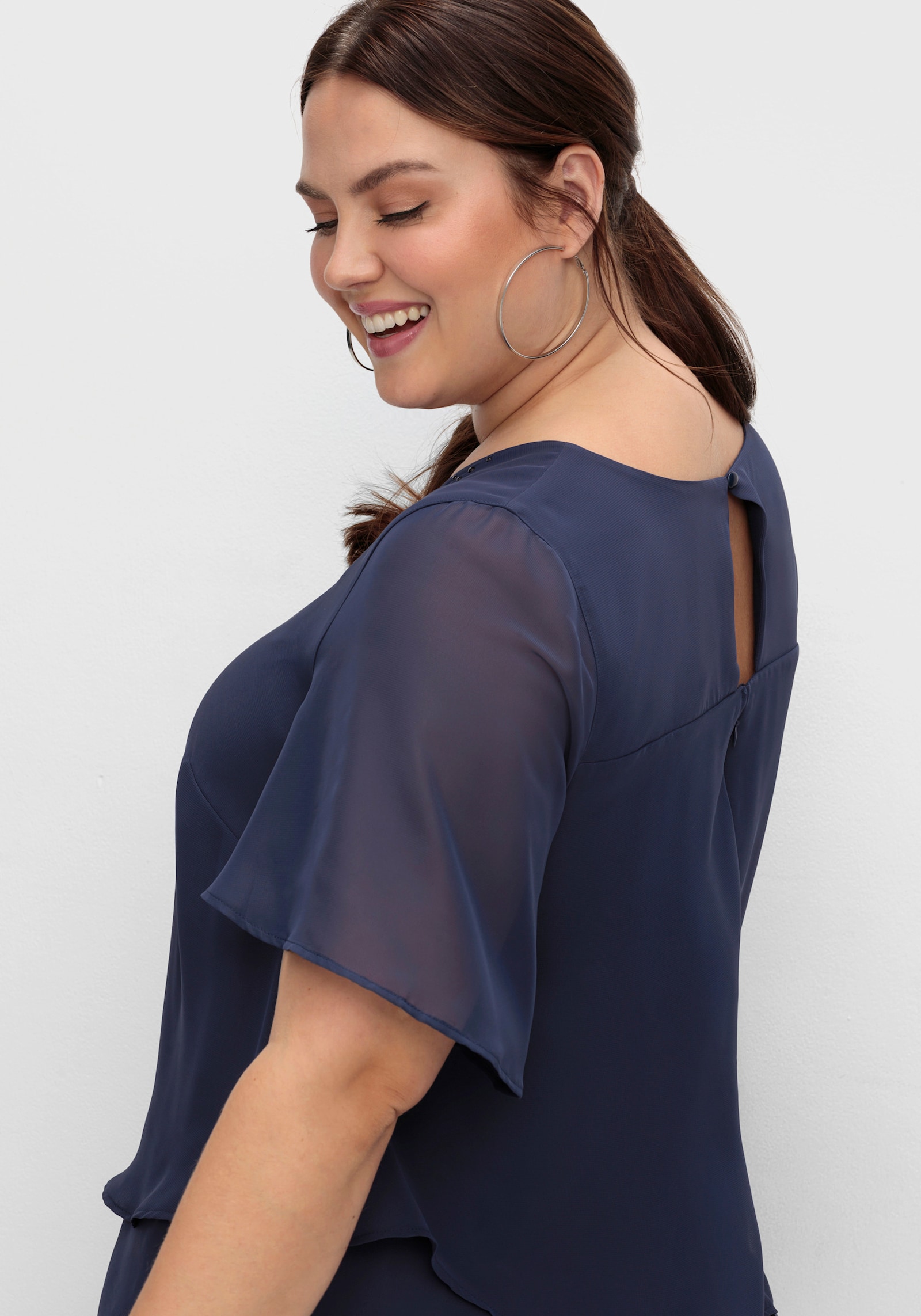 sheego Combinaison style superposé, avec jambes larges - marine