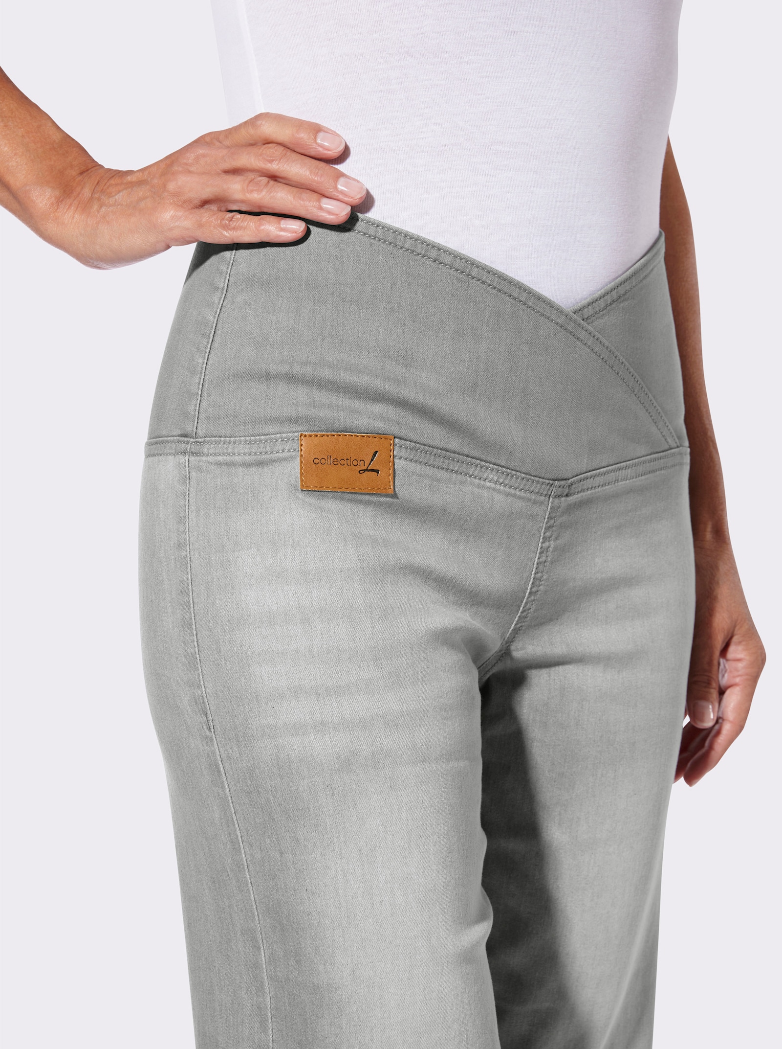 Jeansbermudas mit seitlichem Reißverschluss - light grey-denim