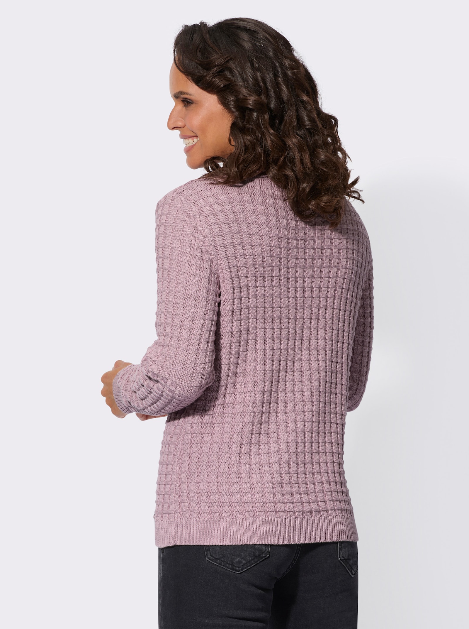 Langarm-Pullover mit Waffel-Struktur - mauve