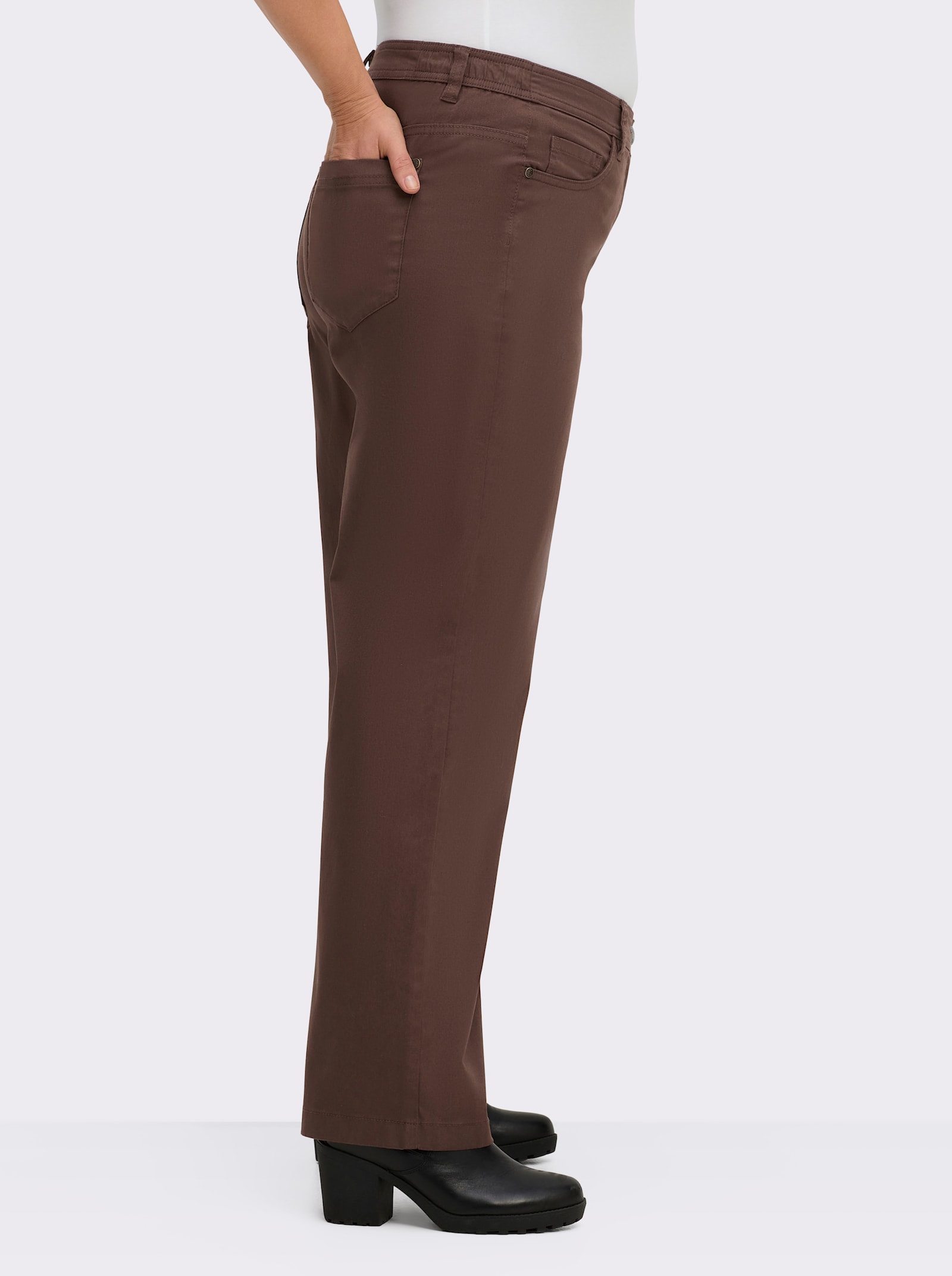 sheego 5-pocketsbroek met comfortband opzij - chocolade
