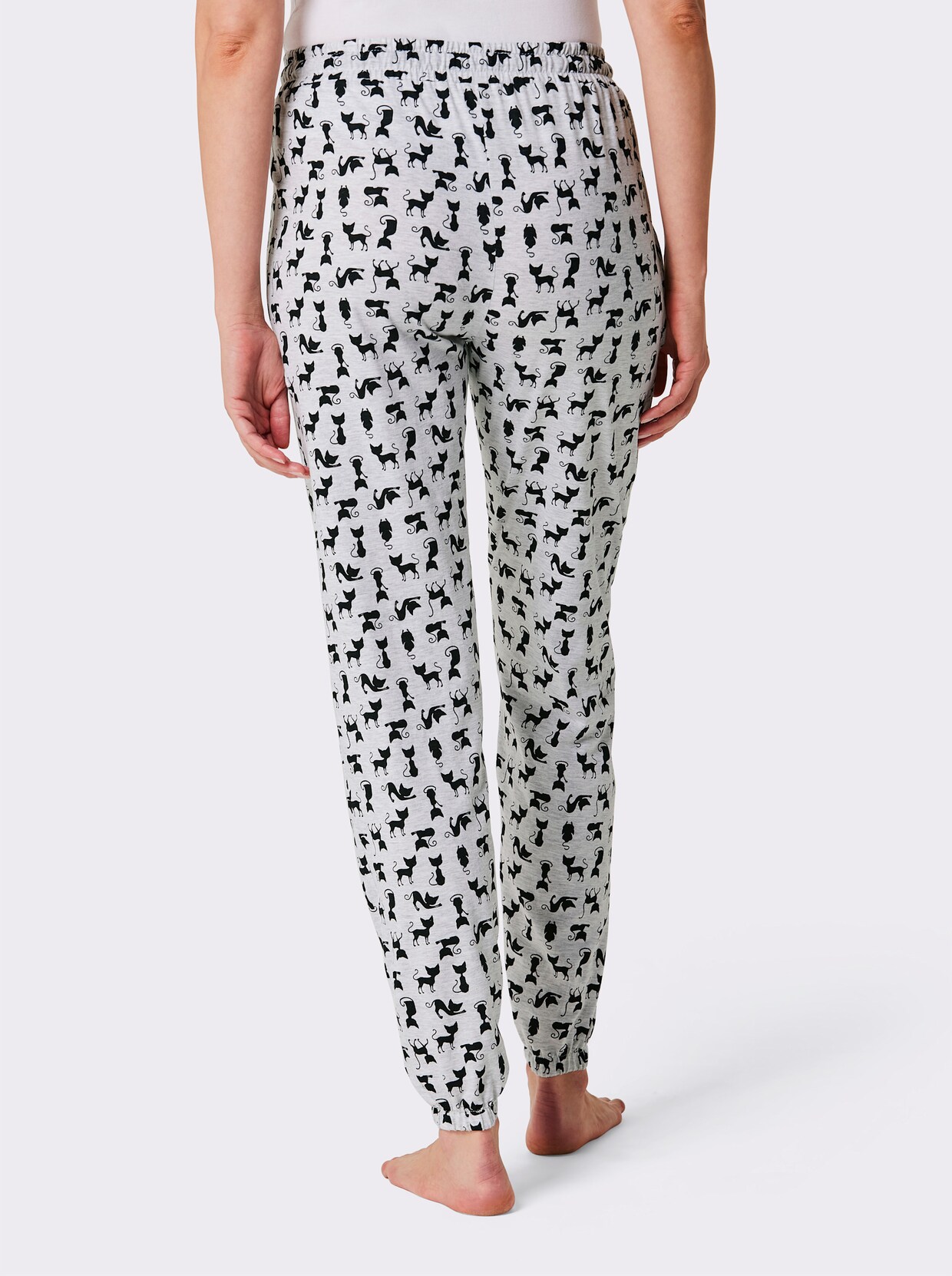 wäschepur Pyjama-Broek - grijs gemêleerd/zwart bedrukt