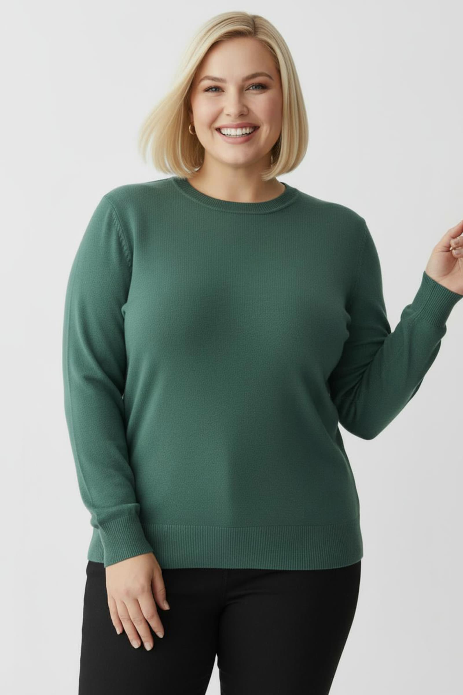 Langarm-Pullover aus reiner Baumwolle - jade