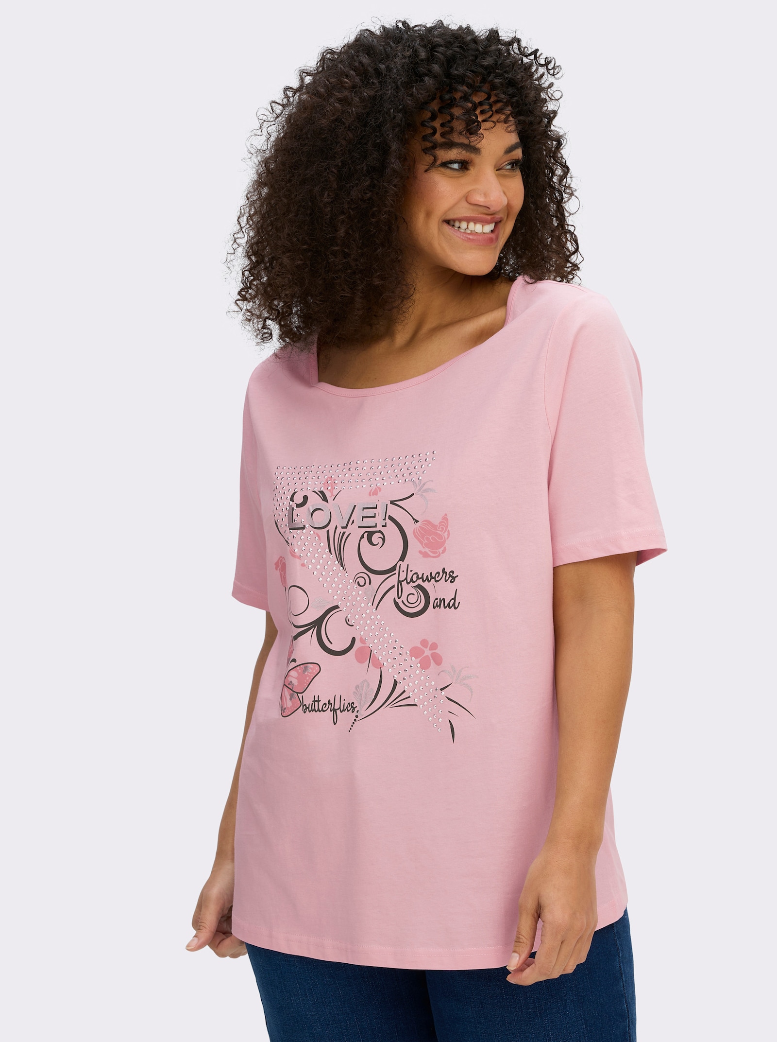 T-Shirt mit Schmetterlings-Druck - rosé
