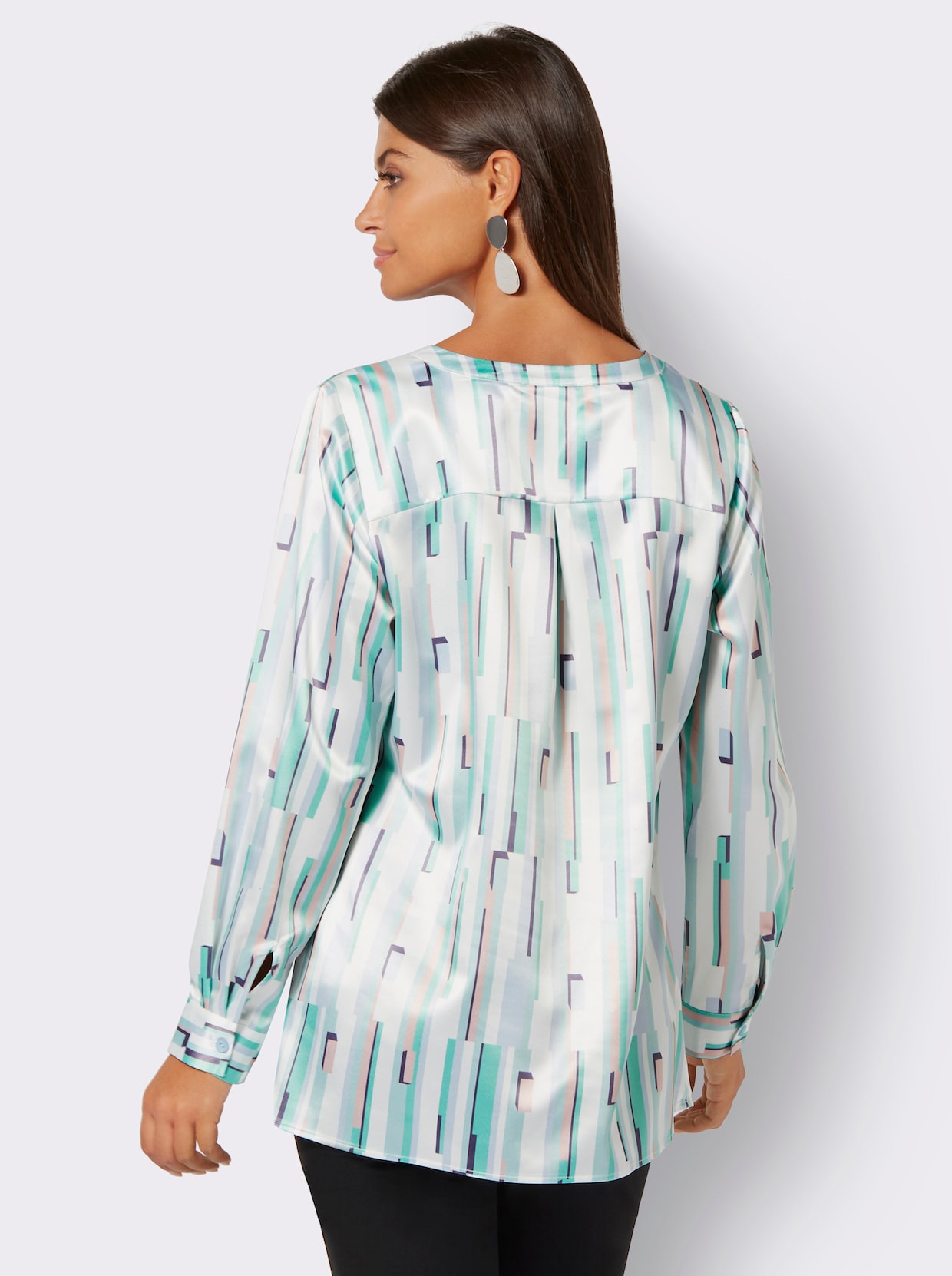 Longline blouse - ecru/lichtblauw bedrukt