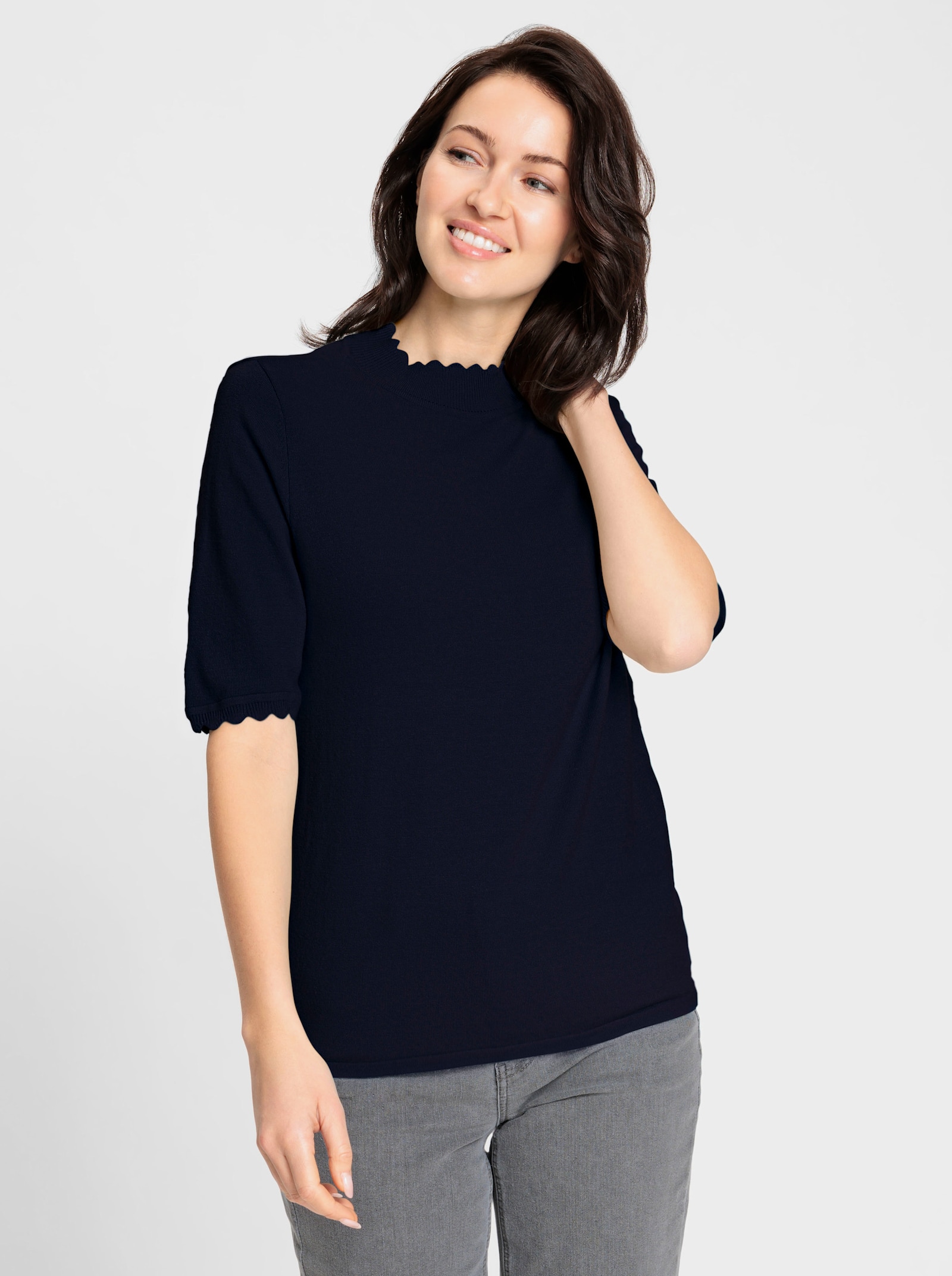 Kurzarmpullover mit Wellenkanten - marine