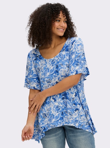 sheego by Joe Browns Puntig shirt met bloemenprint - koningsblauw/hemelblauw gedessineerd