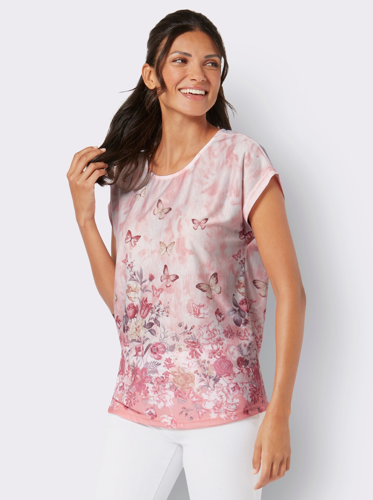 Shirt met korte mouwen - ecru/rozenkwarts bedrukt