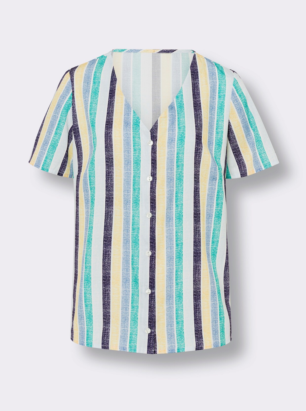 Blouse met korte mouwen - middenblauw/geel gestreept