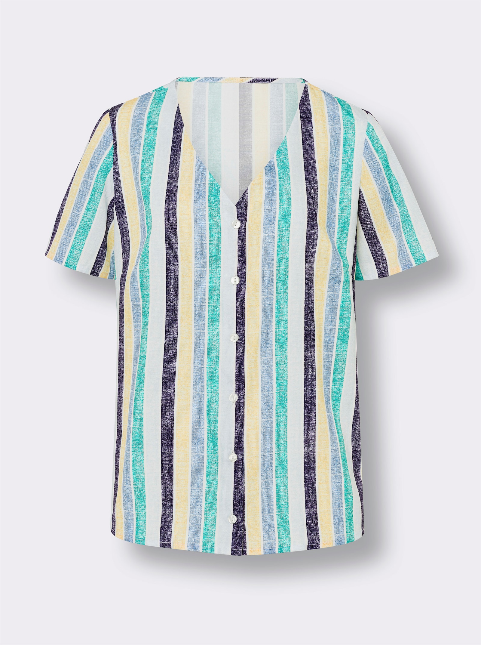 Blouse met korte mouwen in streepdessin - middenblauw/geel gestreept