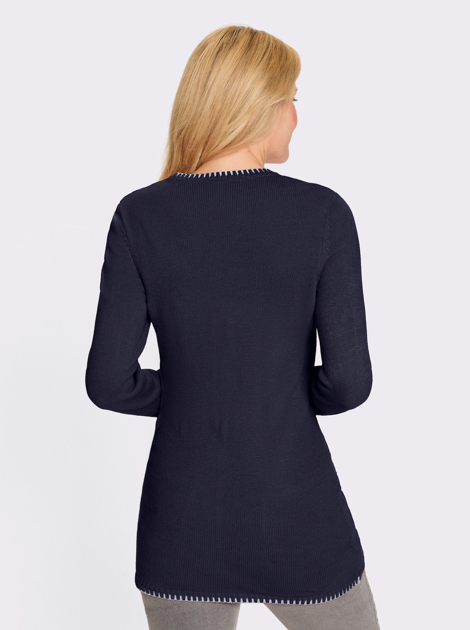Longpullover kontrastfarbigen Ripp-Blenden - marine