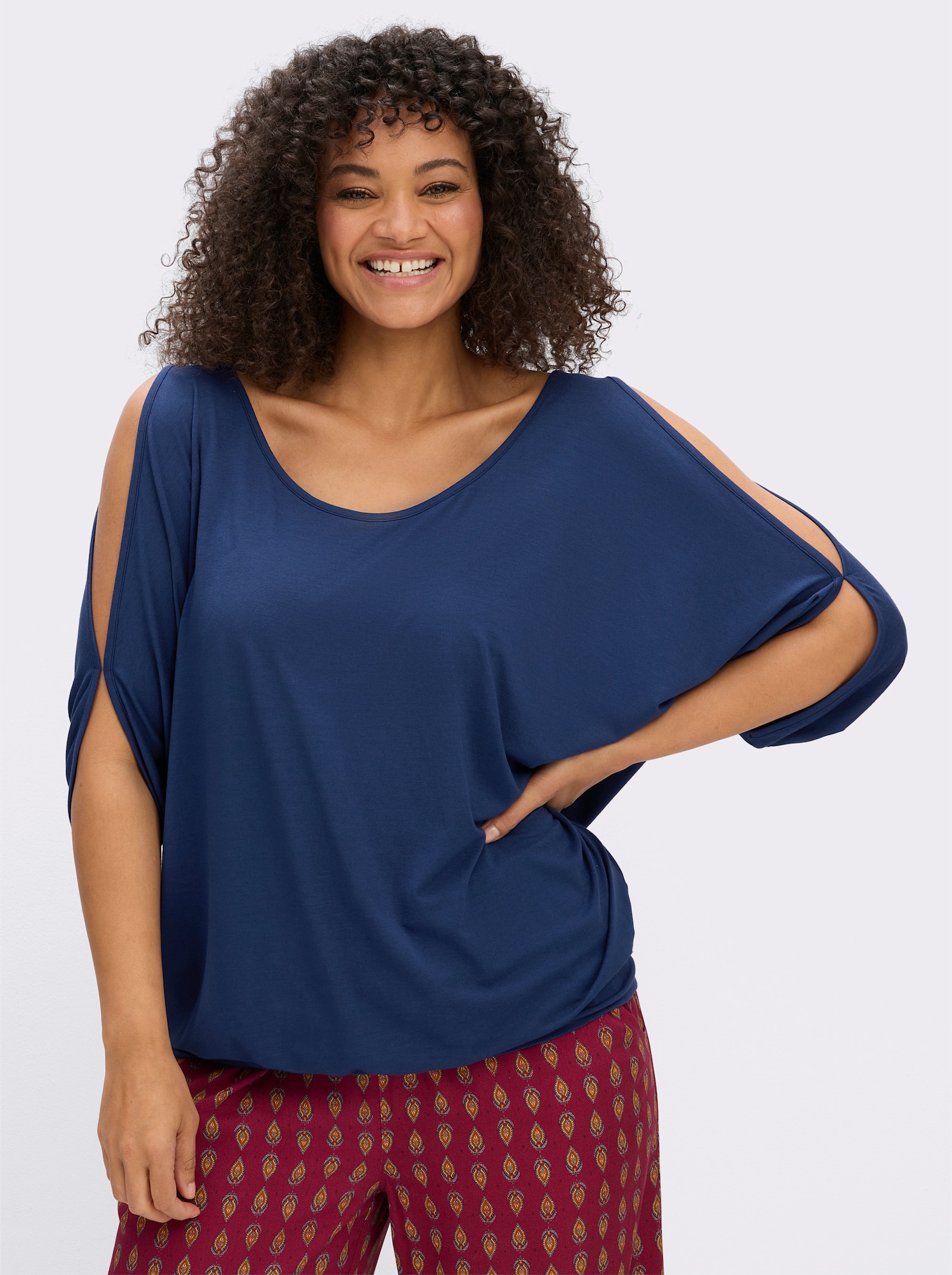 sheego Shirt mit Cut-outs und Bindeband - royalblau
