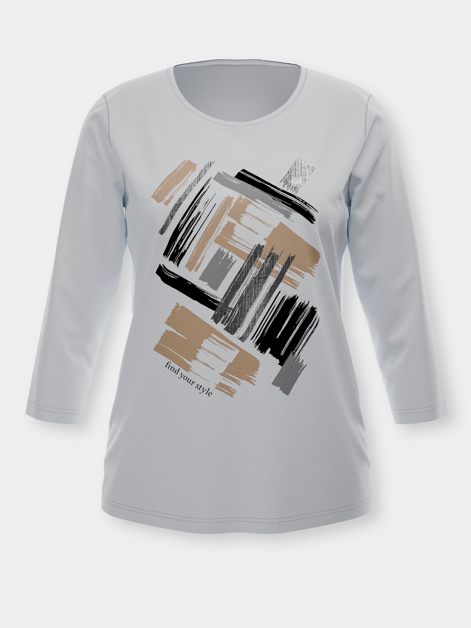 3/4-Arm-Shirt mit glänzendem Druck - ecru-camel