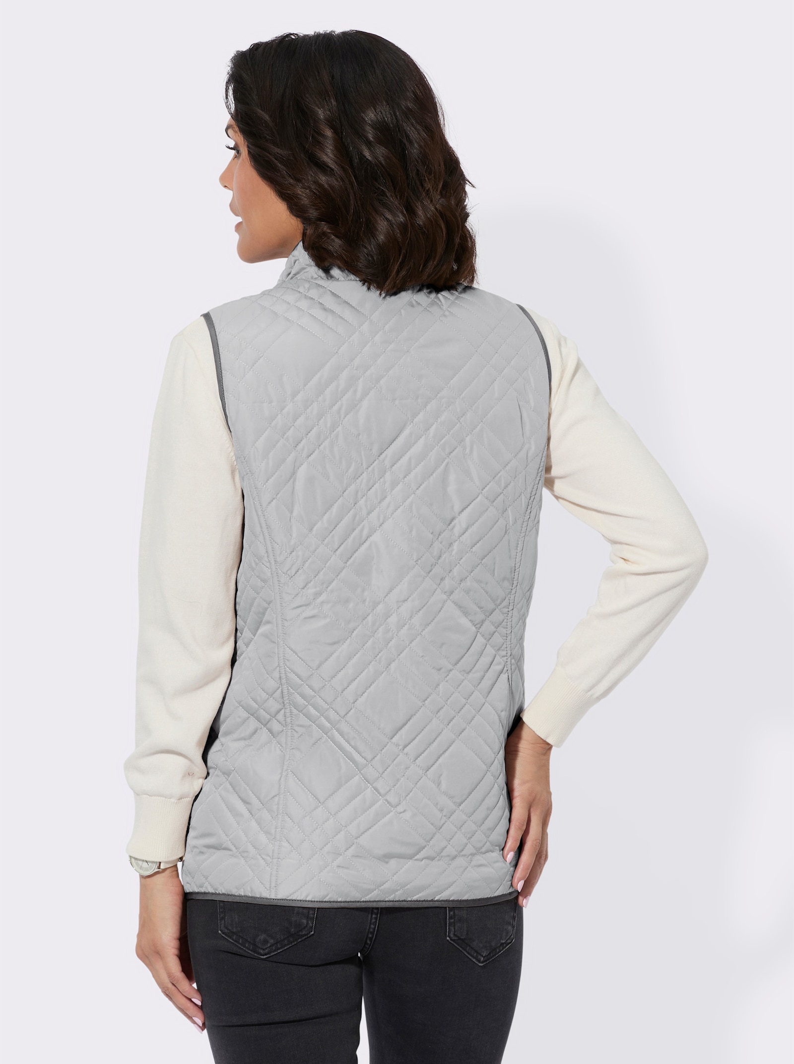 Steppweste mit Reißverschluss-Taschen - hellgrau