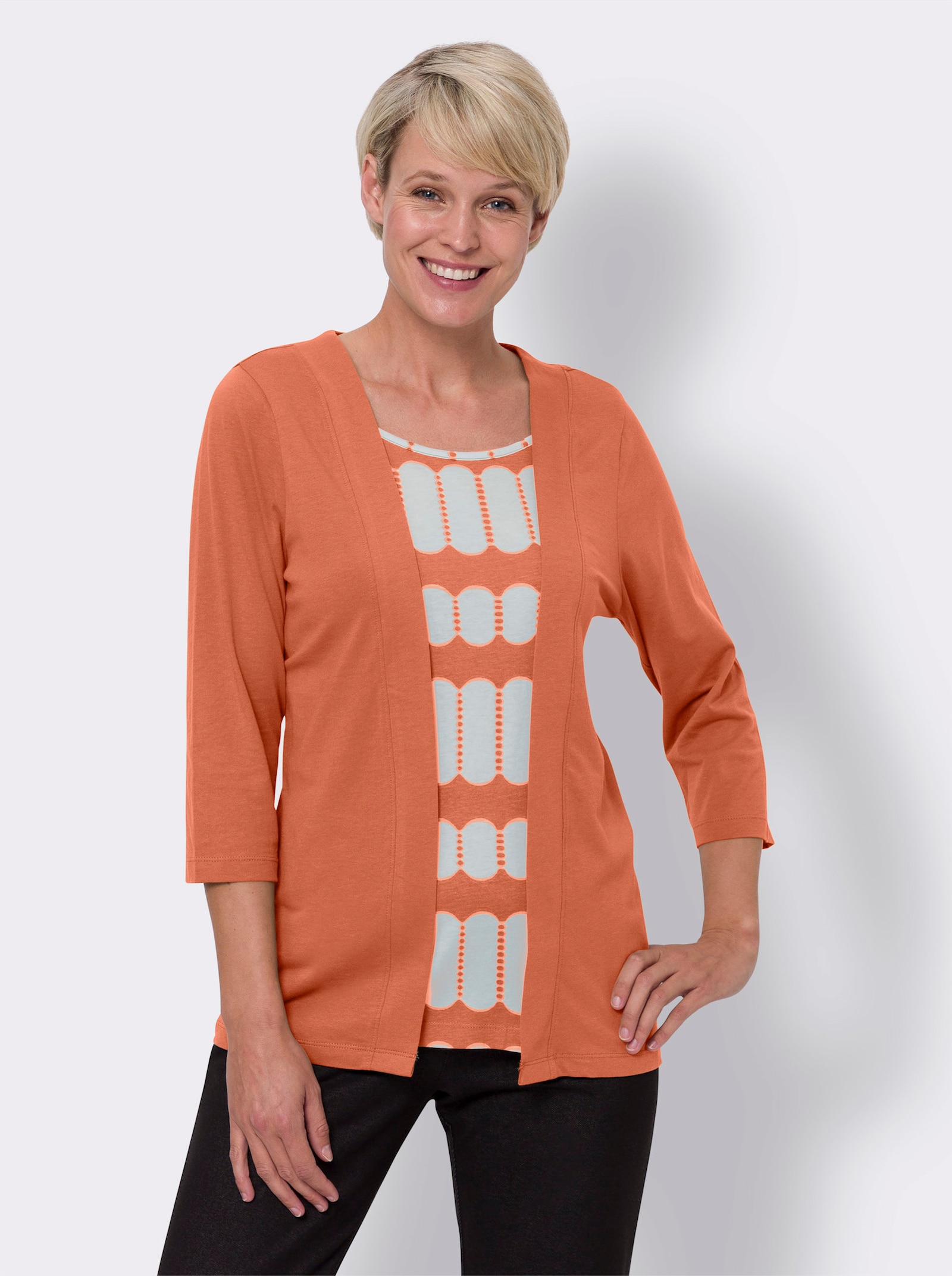 2-in-1-Shirt mit bedrucktem Einsatz - papaya