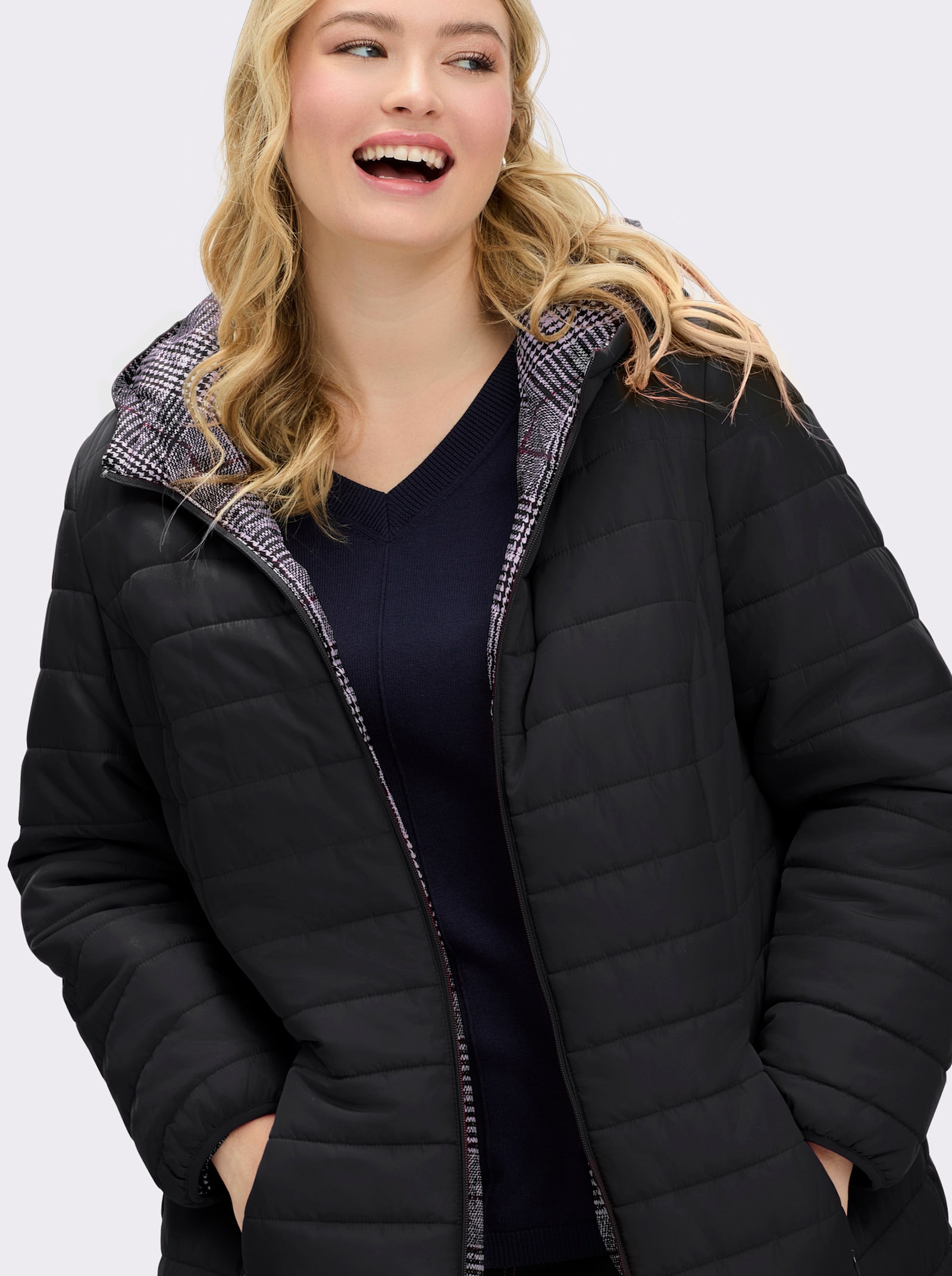 Steppmantel mit Wende-Funktion - schwarz