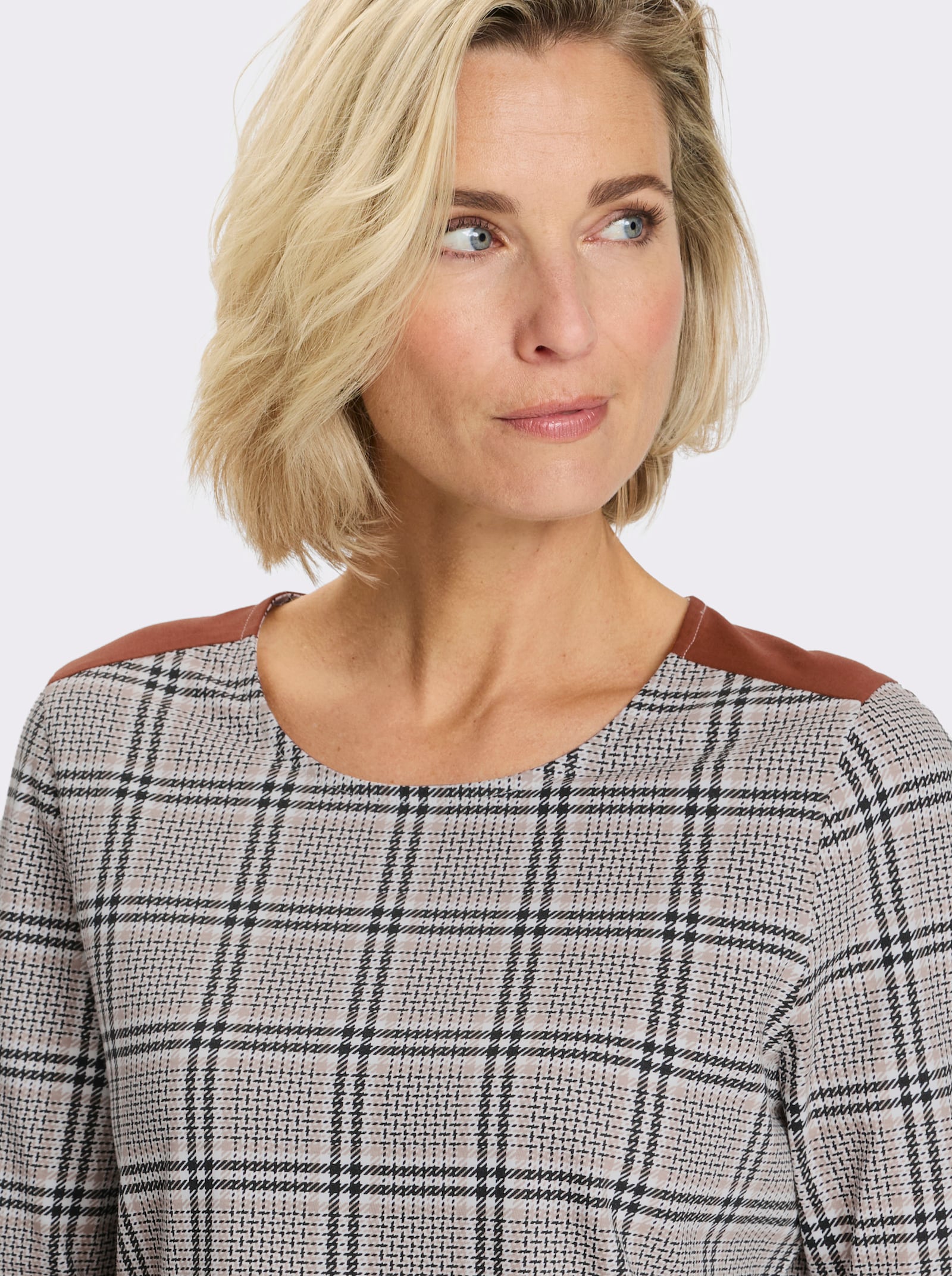 3/4-Arm-Shirt mit Glencheck-Muster - schwarz-cognac-bedruckt