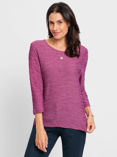 3/4-Arm-Shirt mit Wellen-Dessin - magenta-meliert
