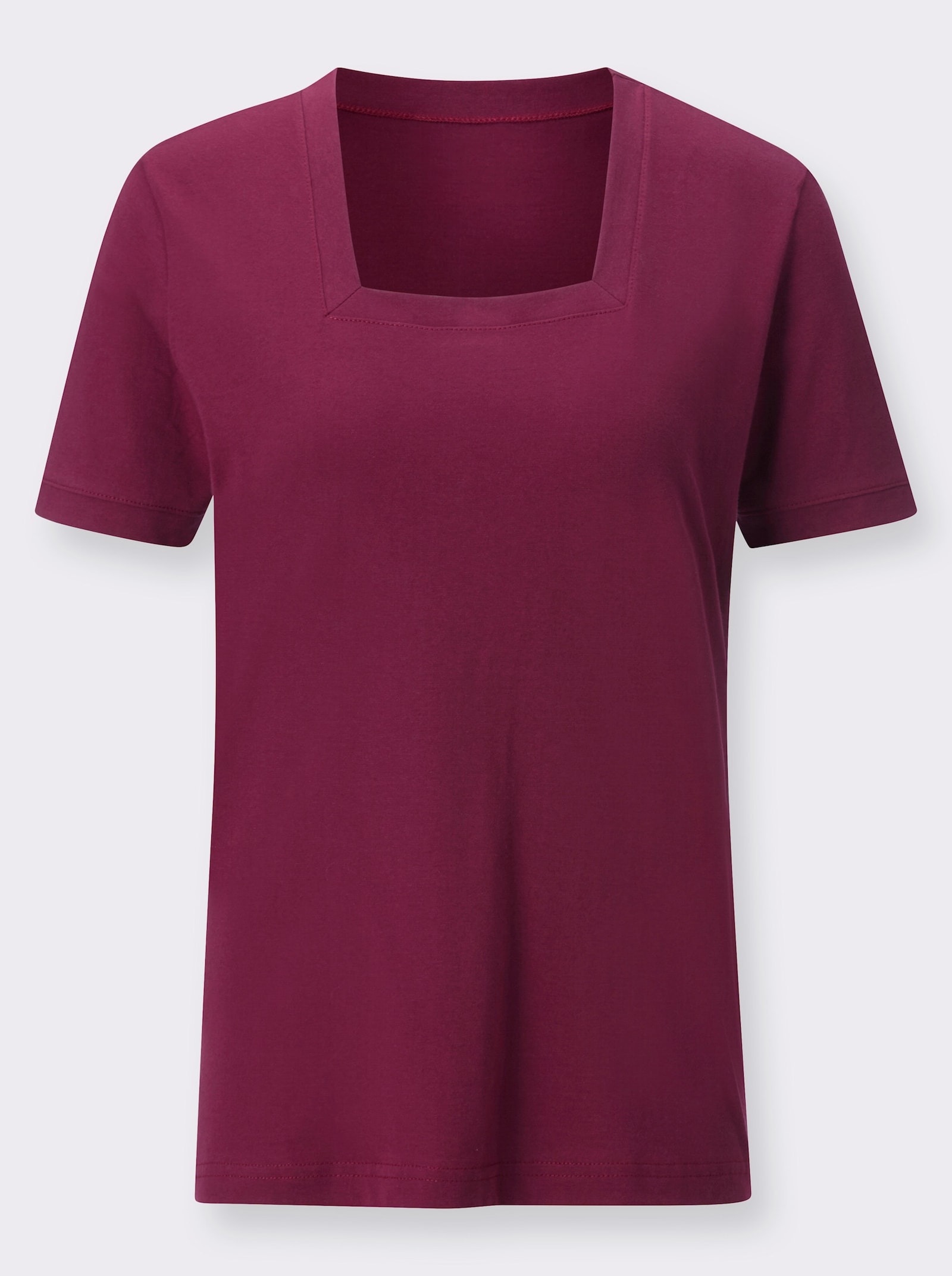 Kurzarmshirt mit Karree-Ausschnitt - bordeaux