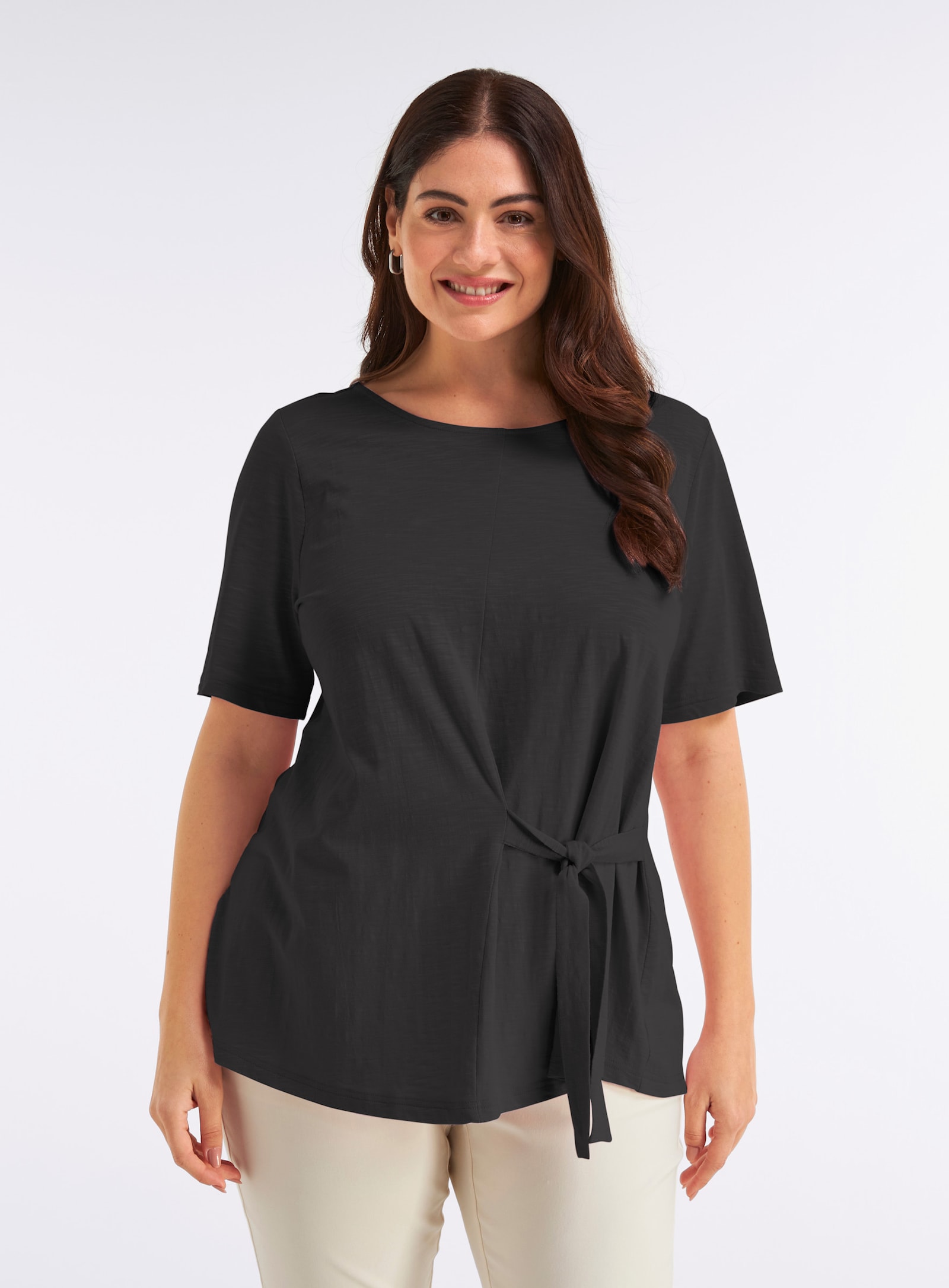 sheego Shirt mit Bindebändern - schwarz