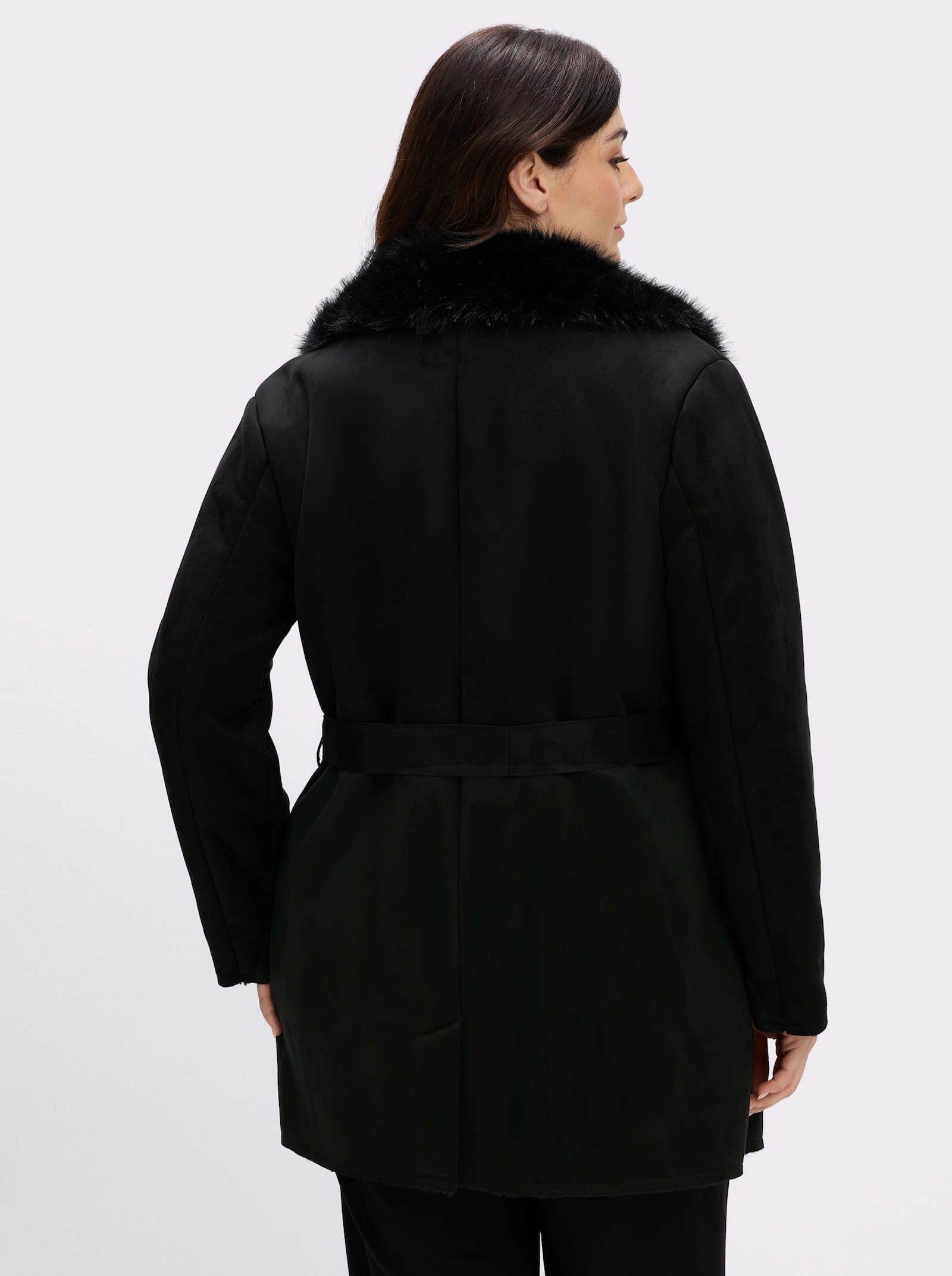 sheego Jacke mit Kunstfellbesatz - schwarz